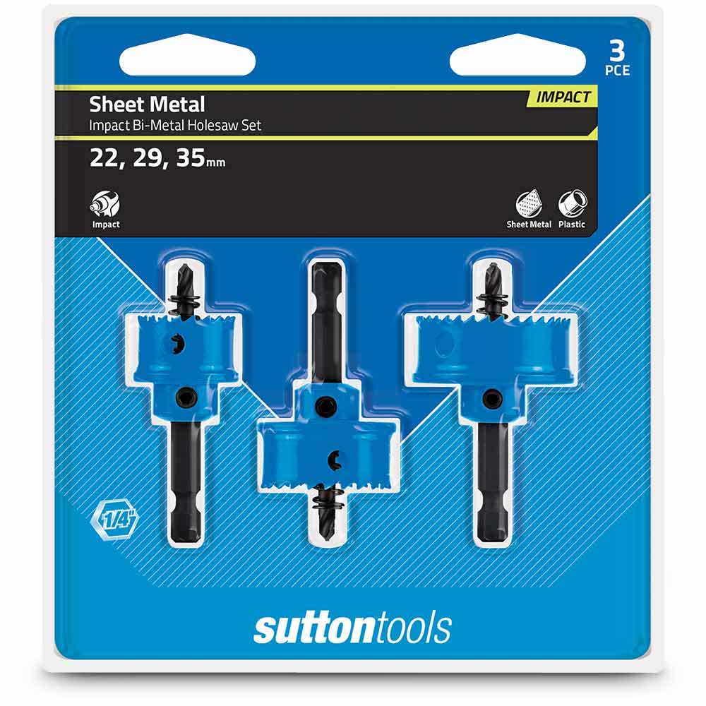 SUTTON 22-32mm 1 4-Hex Bi-Metal Holesaw Set for Sheetmetal - 3 Piece
