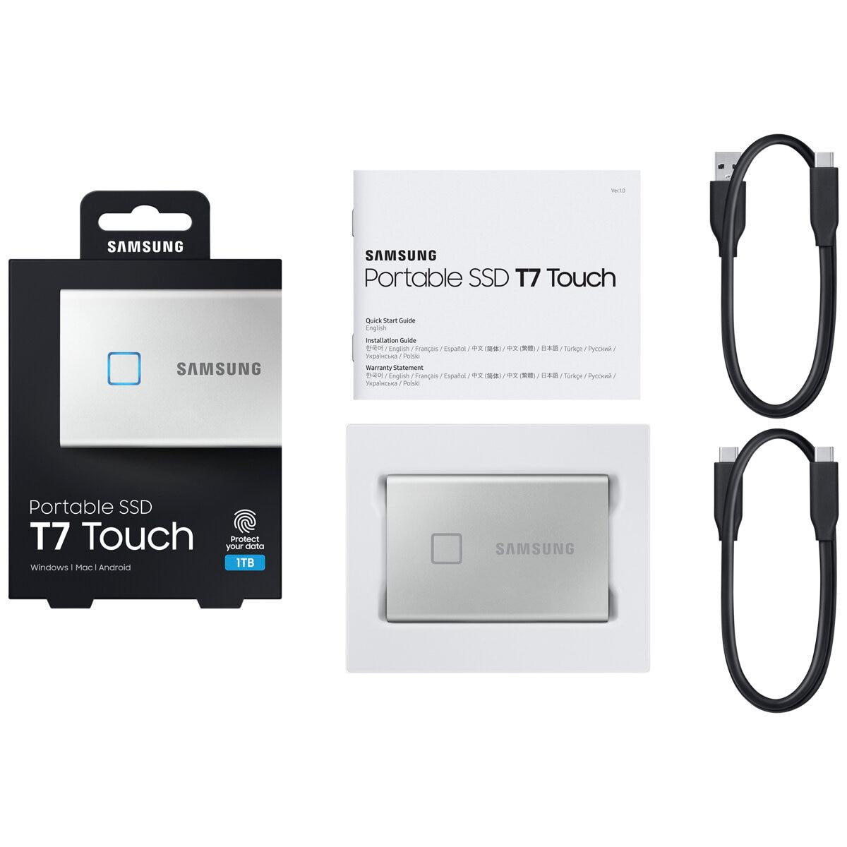 Samsung T7 Touch 1TB Portable SSD Silver MU-PC1T0S/WW