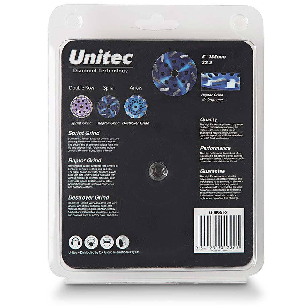UNITEC 125mm 10-Segment Spiral Diamond Grinding Cup - RAPTOR U-5RG10
