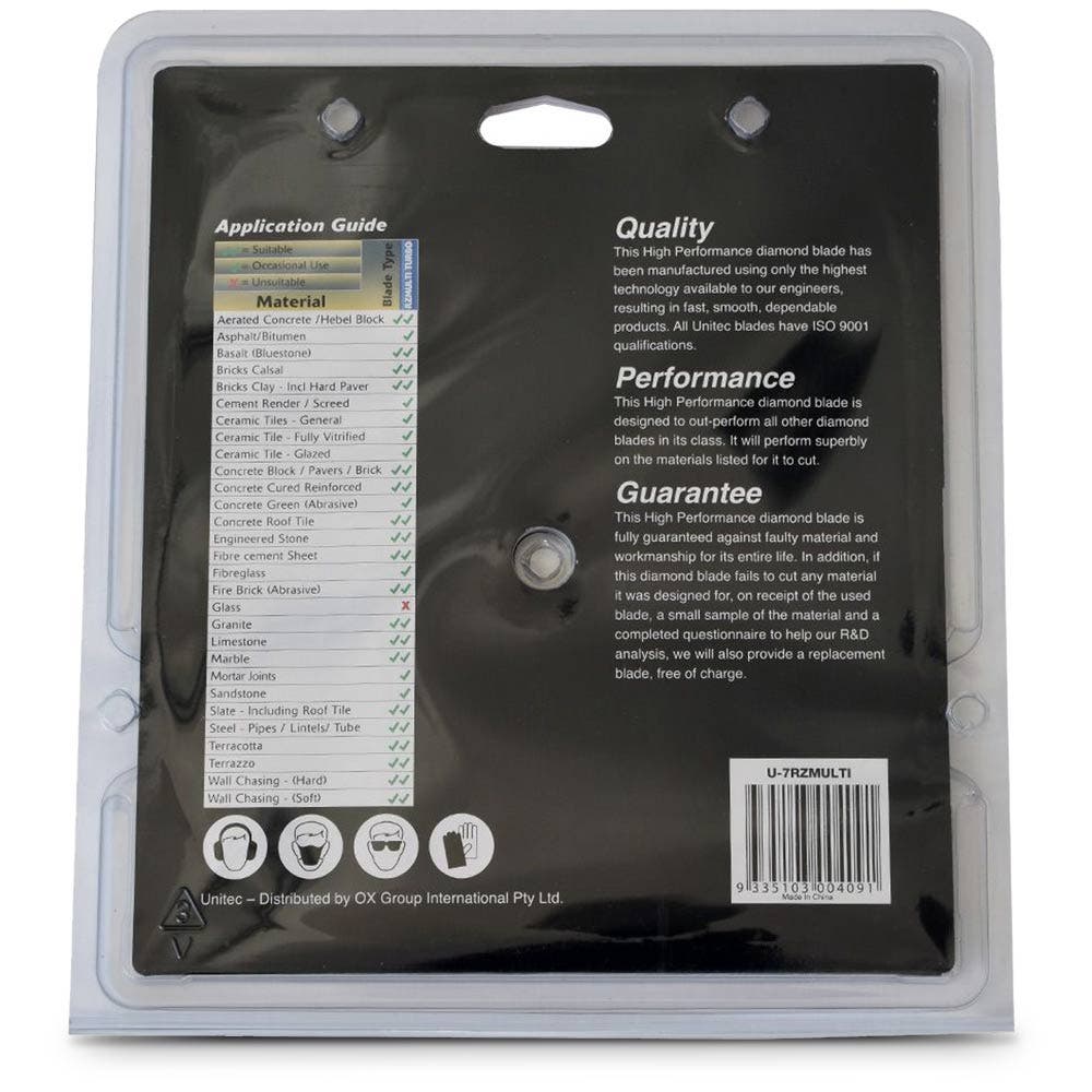 UNITEC 180mm Turbo Diamond Blade for General Purpose Cutting - RAZORCUT U-7RZMULTI