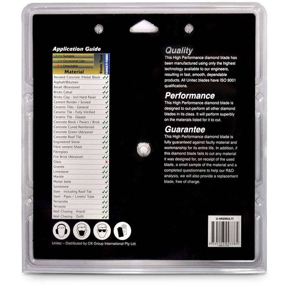 UNITEC 230mm Turbo Diamond Blade for General Purpose Cutting - RAZORCUT U-9RZMULTI