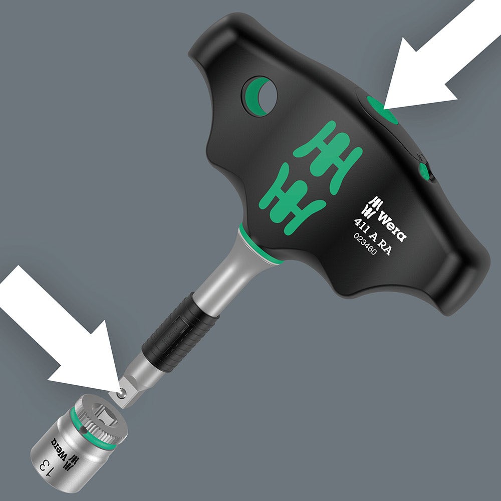 WERA 411 A RA T-Handle Adapter Screwdriver w Ratchet Function 1 4 WER023460