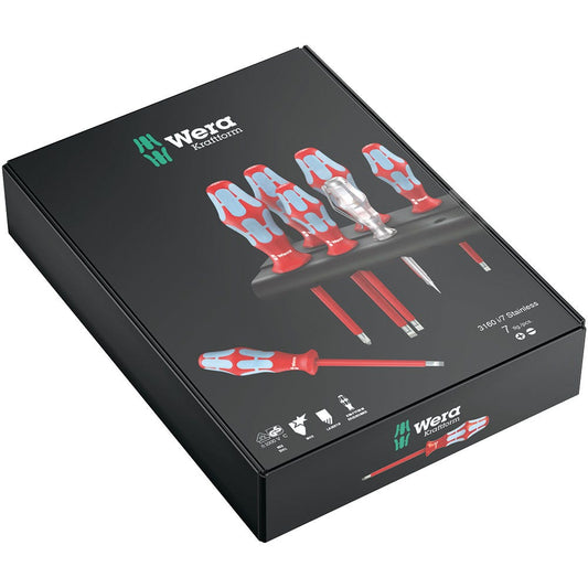 WERA Kraftform 7 Piece Stainless Steel VDE Screwdriver Set with Lasertip – WER022728