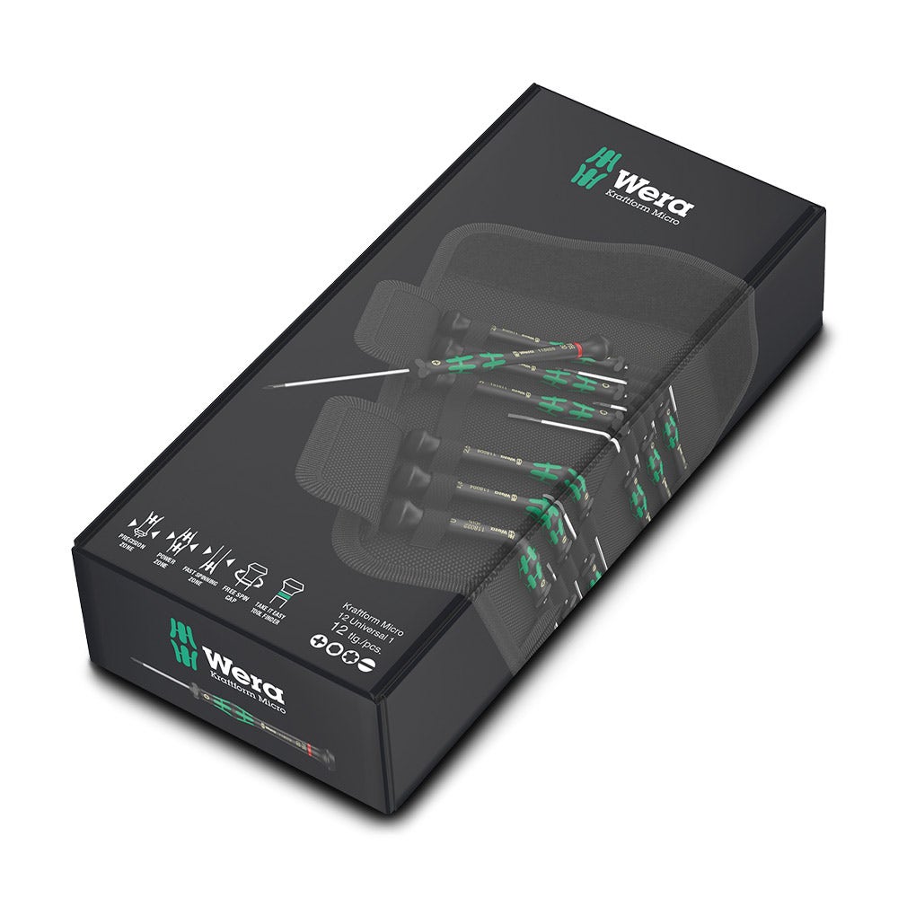 Wera Kraftform Micro 12 Universal 1 Screwdriver Set For Electronic Applications - 12 Piece WER073675