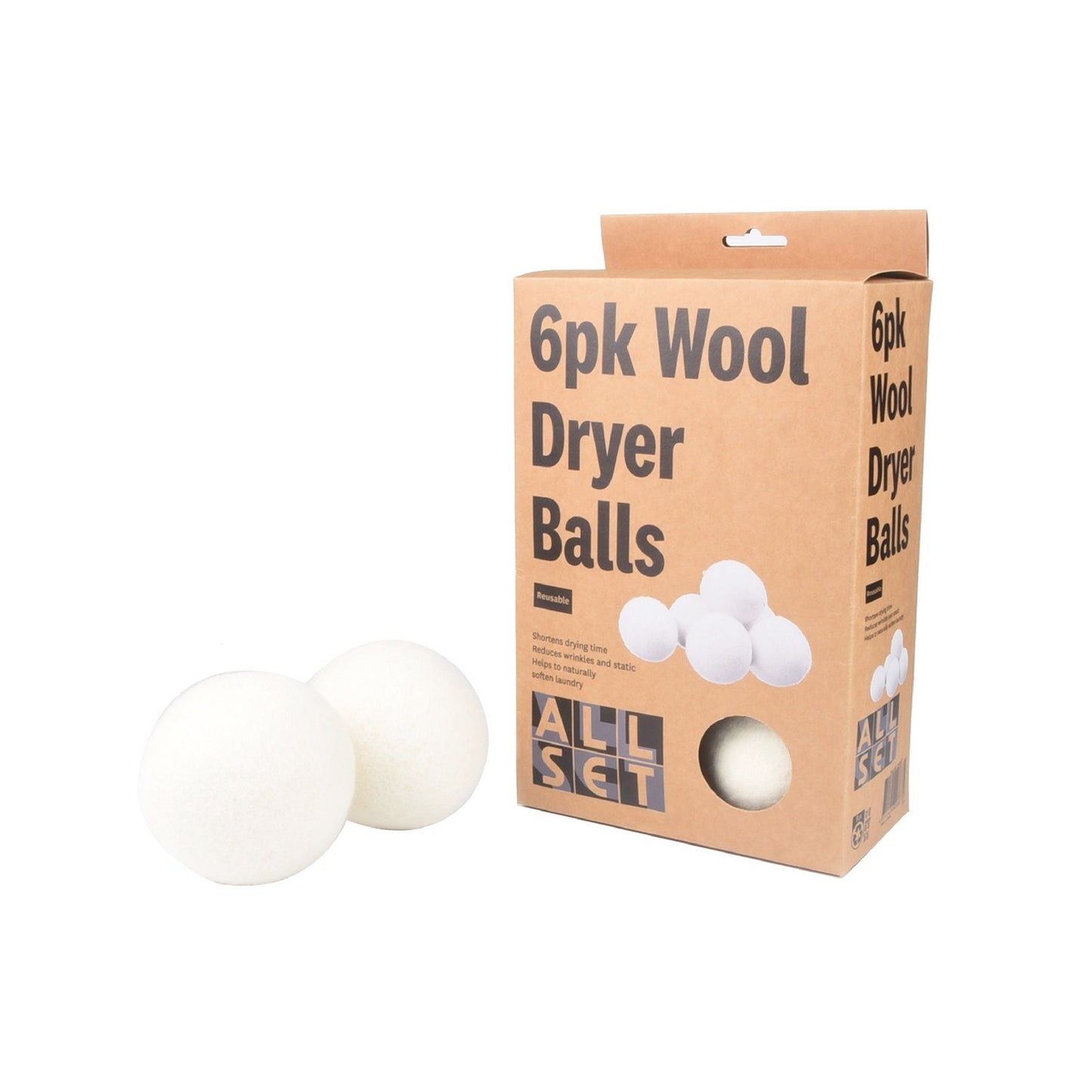 All Set 6pk Wool Dryer Balls Reusable