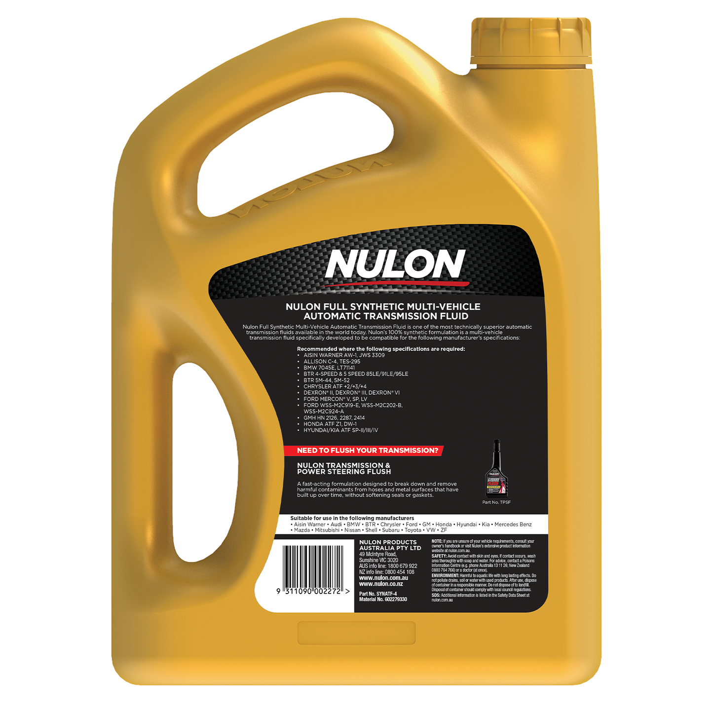 Nulon Full Synthetic Muti-Vehicle Automatic Transmission Fluid - 4L