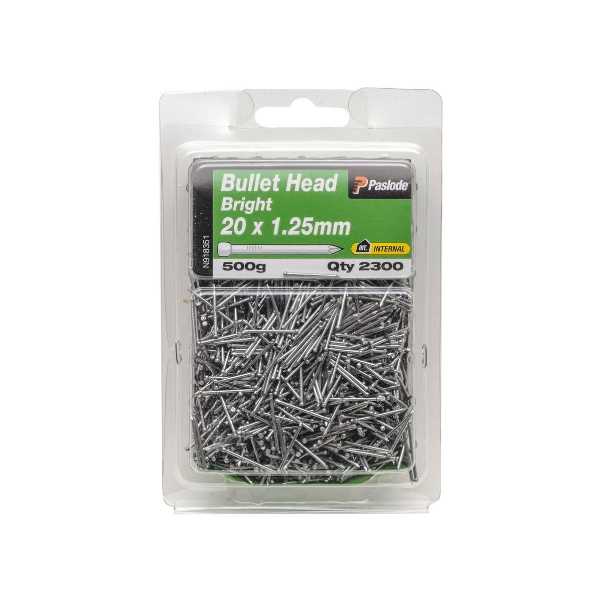 Paslode Bullet Head Nails - 20 x 1 25mm - Bright Steel - 500g Pack
