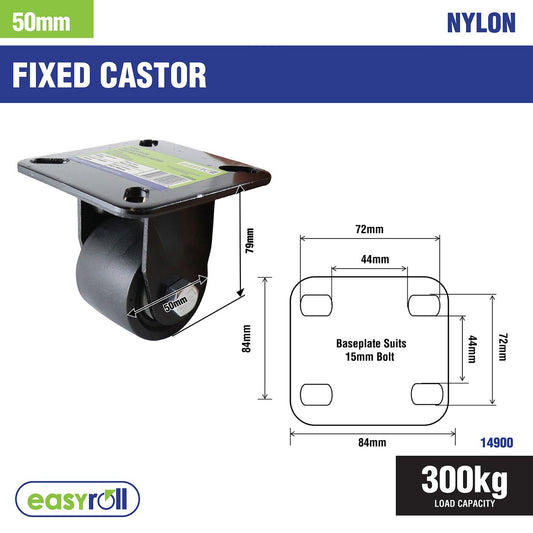Easyroll Fixed Castor - 50mm - Nylon - 300kg Load Rating