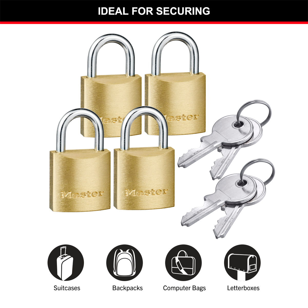 Master Lock Padlock - 20mm - Brass - Keyed Alike 4 Pack