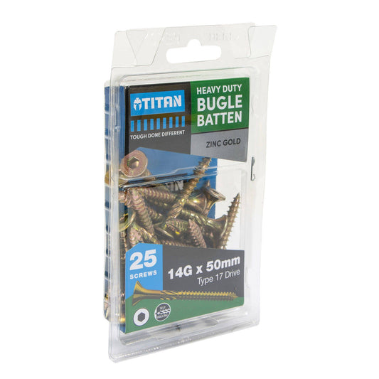 Titan Bugle Batten Screw - 14g x 50mm - Zinc Gold - 25 Pack