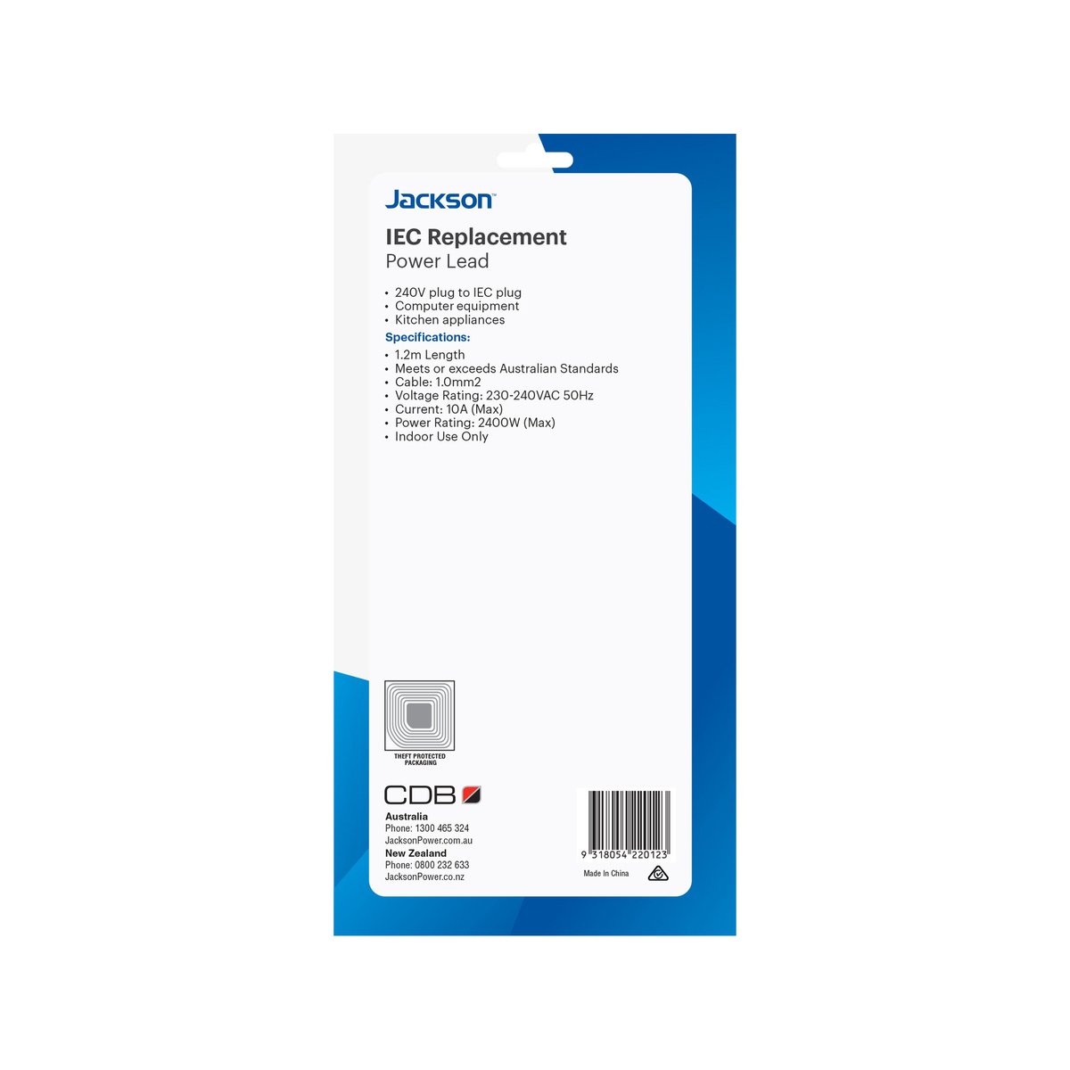 Jackson Replacement IEC Lead - 1.2m - Plastic - 250V