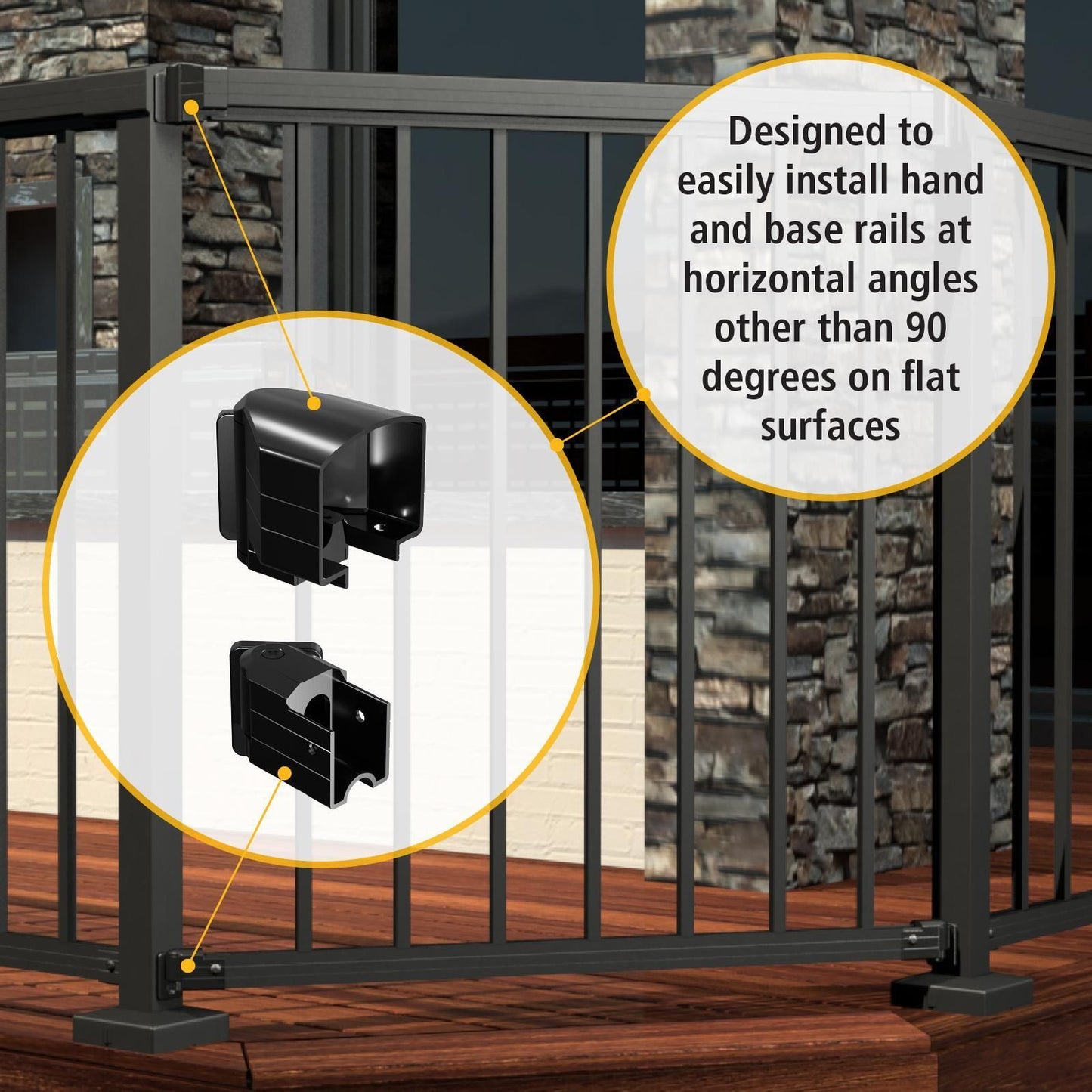 Peak Aluminium Deck Balustrade Horizontal Angle Bracket Kit - 45 x 102 x 63mm - Black
