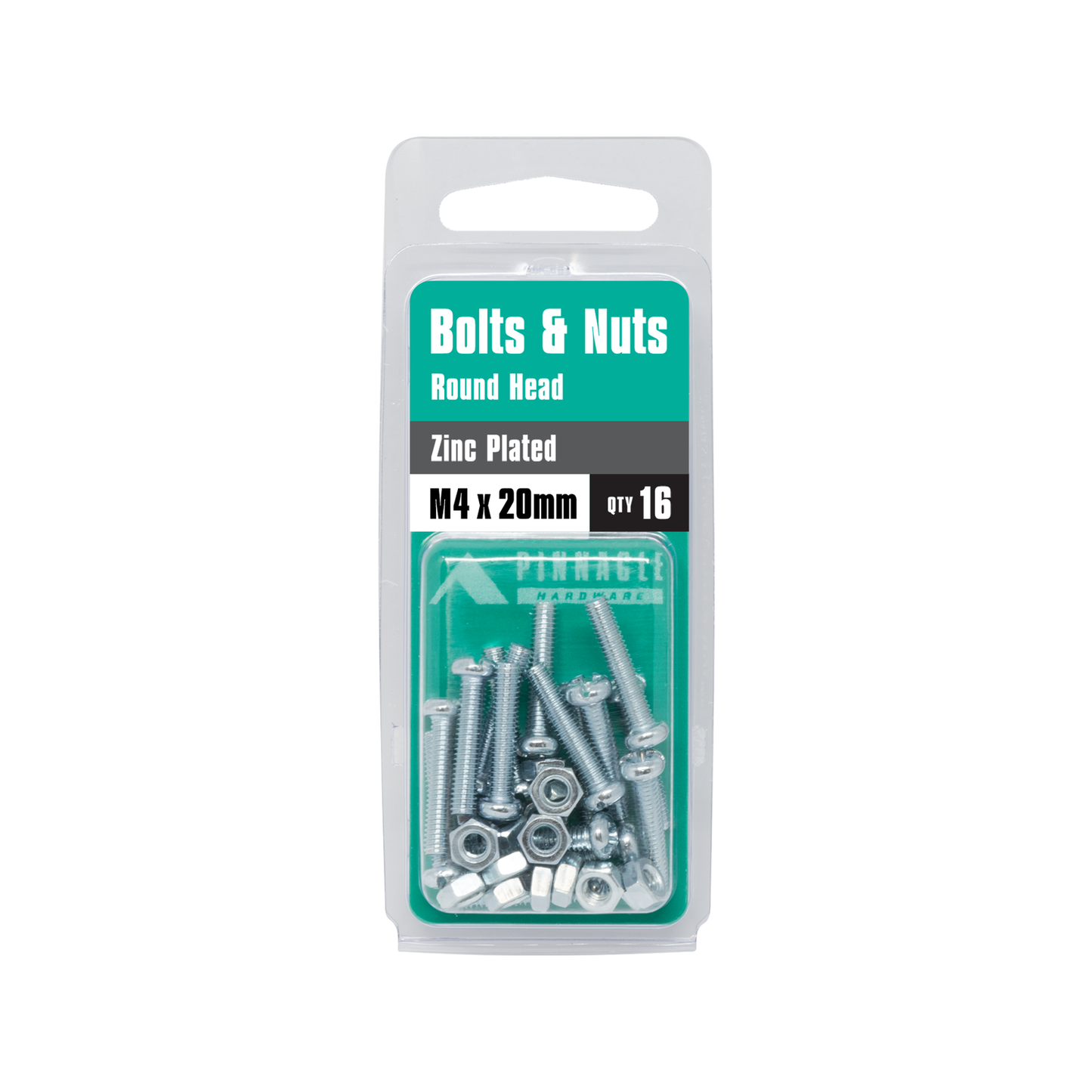 Pinnacle Round Head Bolts and Nuts - M4 x 20mm - 16 Pack
