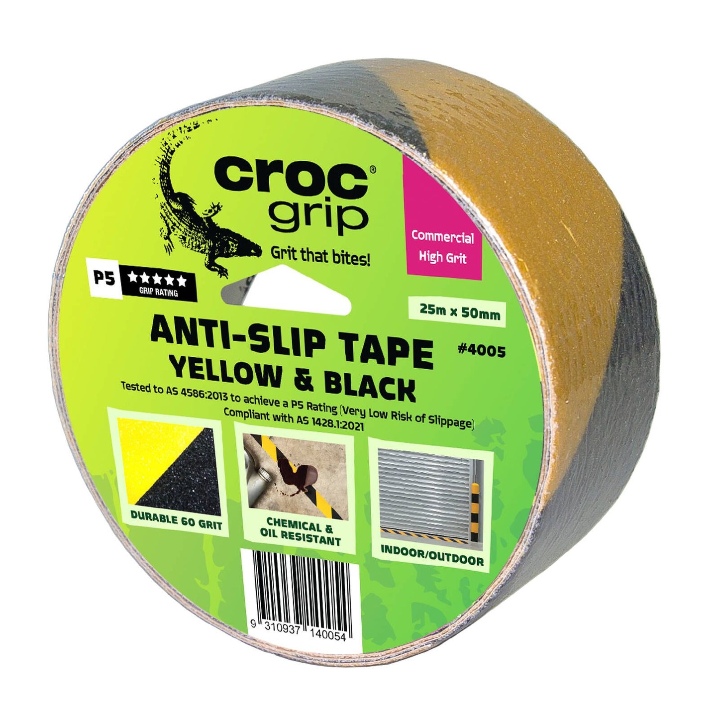 Croc Grip Anti Slip Tape - 25m x 50mm - Yellow/Black