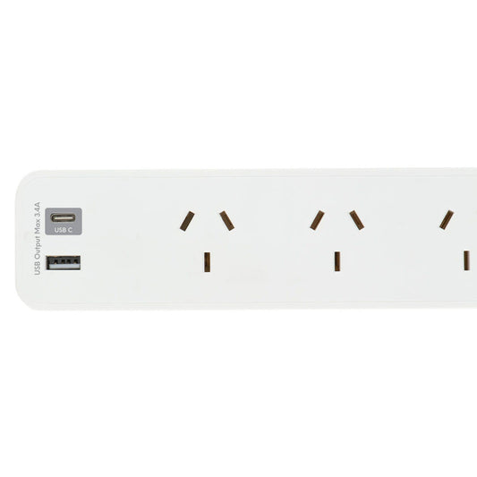 Arlec Powerboard with USB Chargers - 4 Outlet - 290mm - White