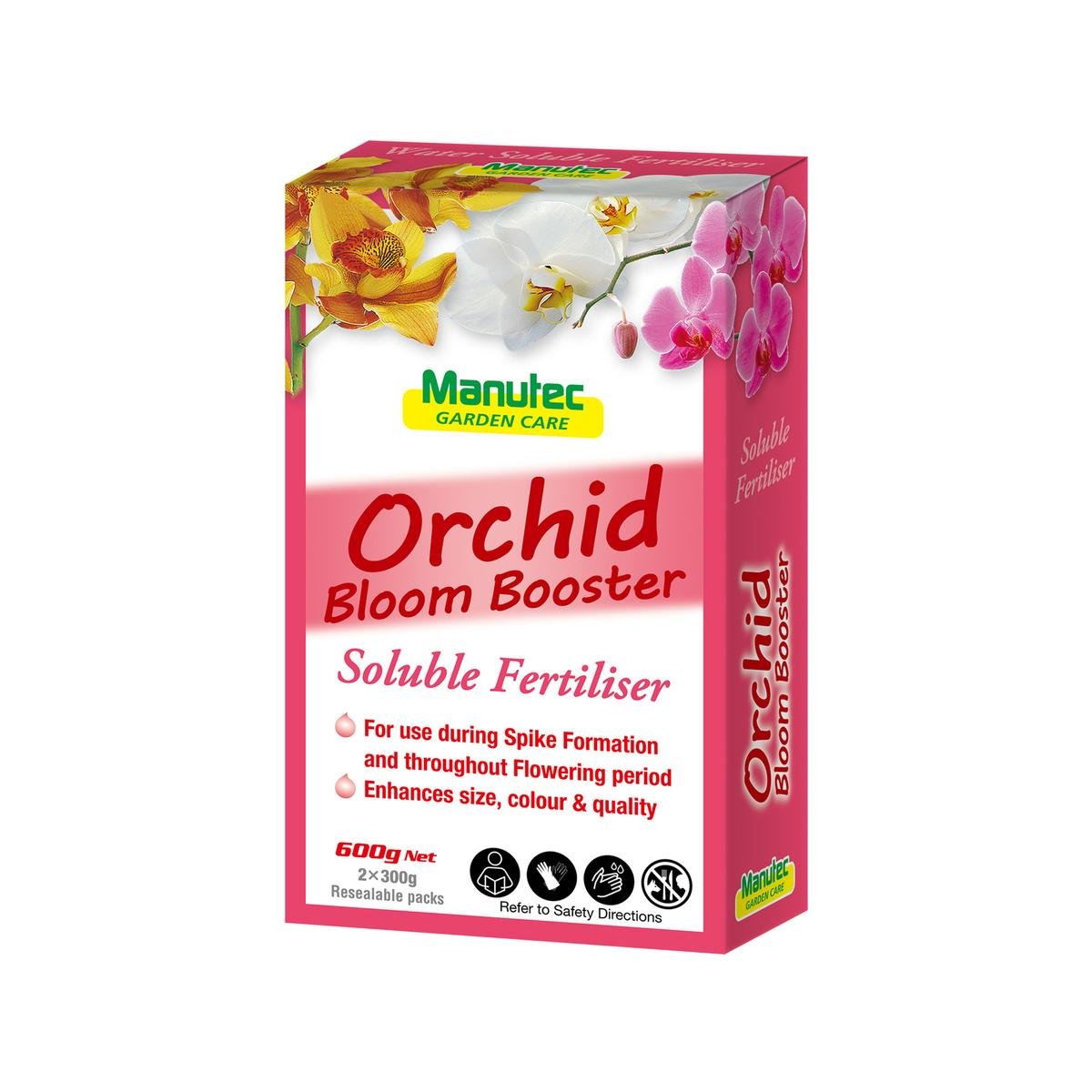 Manutec Orchid Bloom Booster 600g Soluble Fertiliser Enhances Flowers
