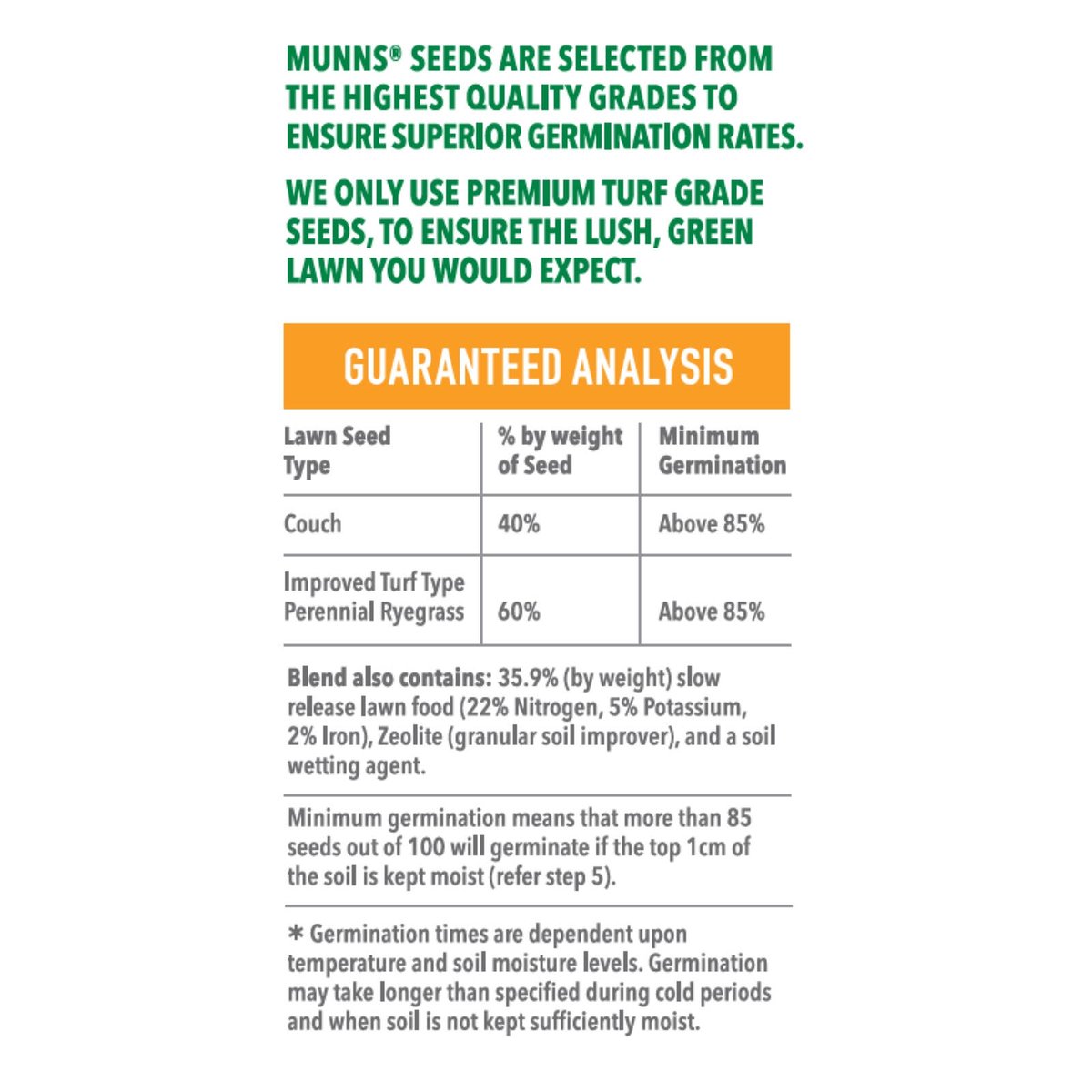 Munns Professional Couch Lawn Seed - 2.5kg - Lawn Seed Blend - Drought Tolerant