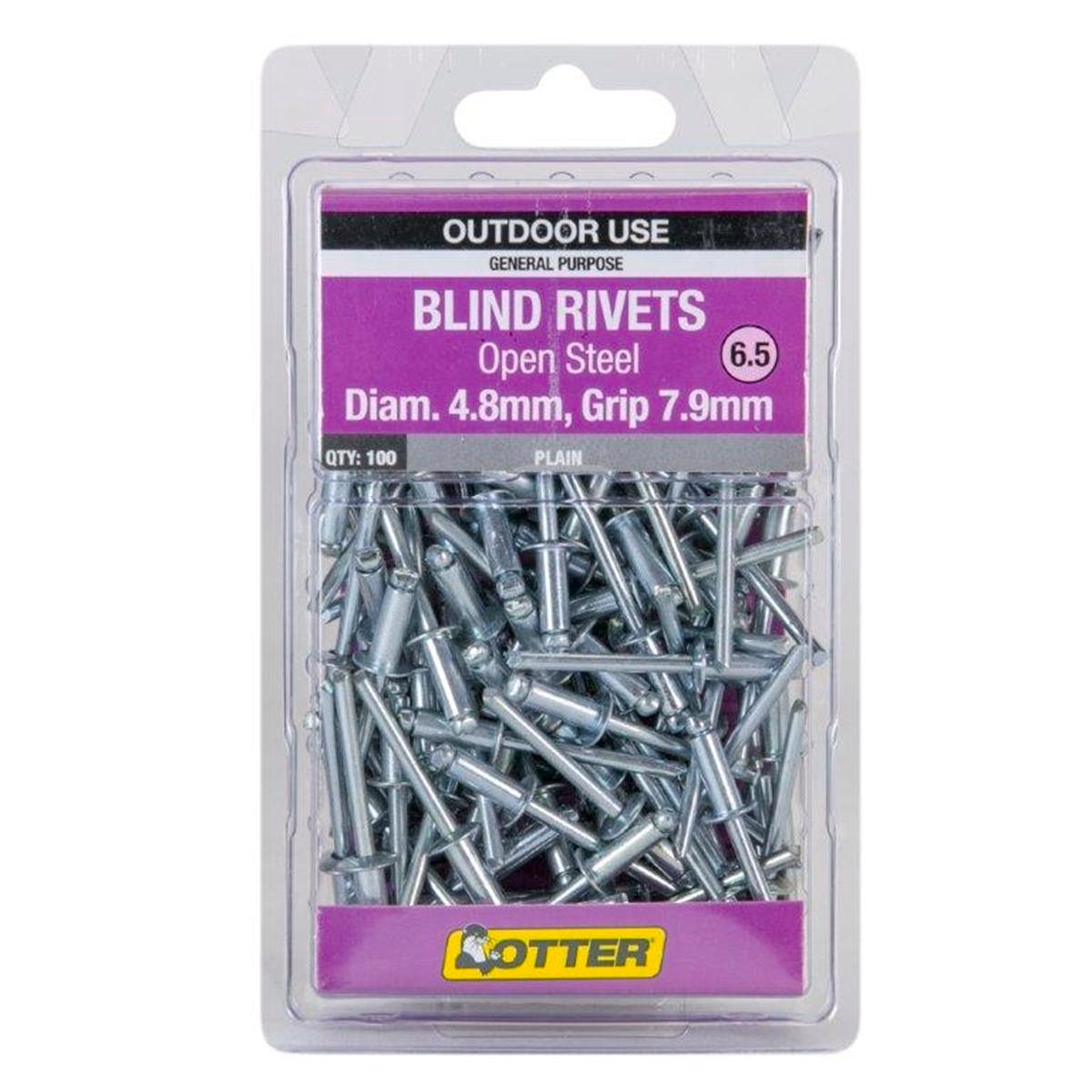 Otter Open Steel Blind Rivets 8 x 7 9mm 100 Pack High Strength