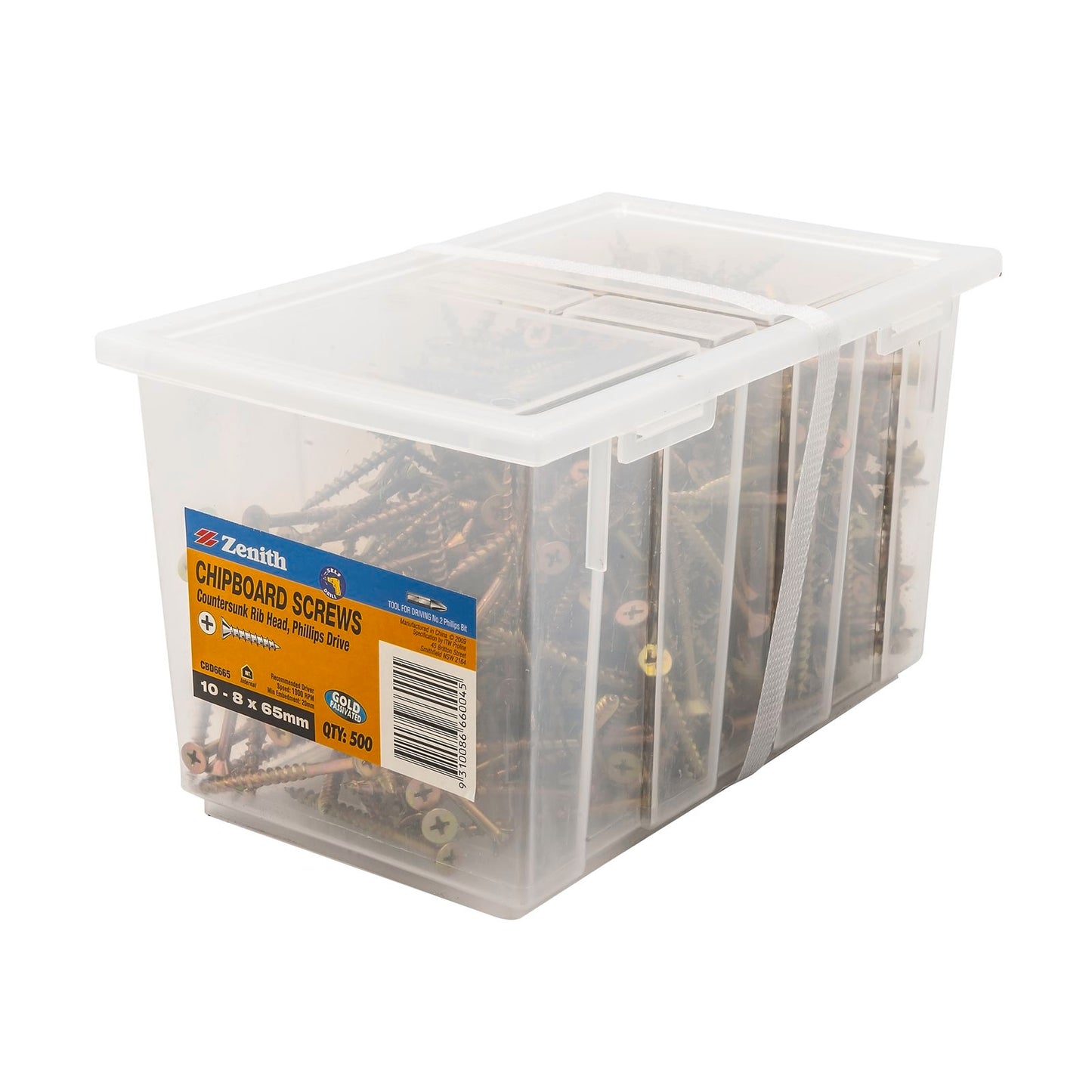 Zenith Chipboard Screws - 8-10 x 65mm - Gold - 500 Pack
