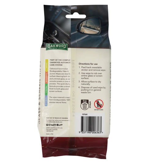Oakwood Biodegradable Glass and Screen Wipe - 200 x 150mm - 40 Pack