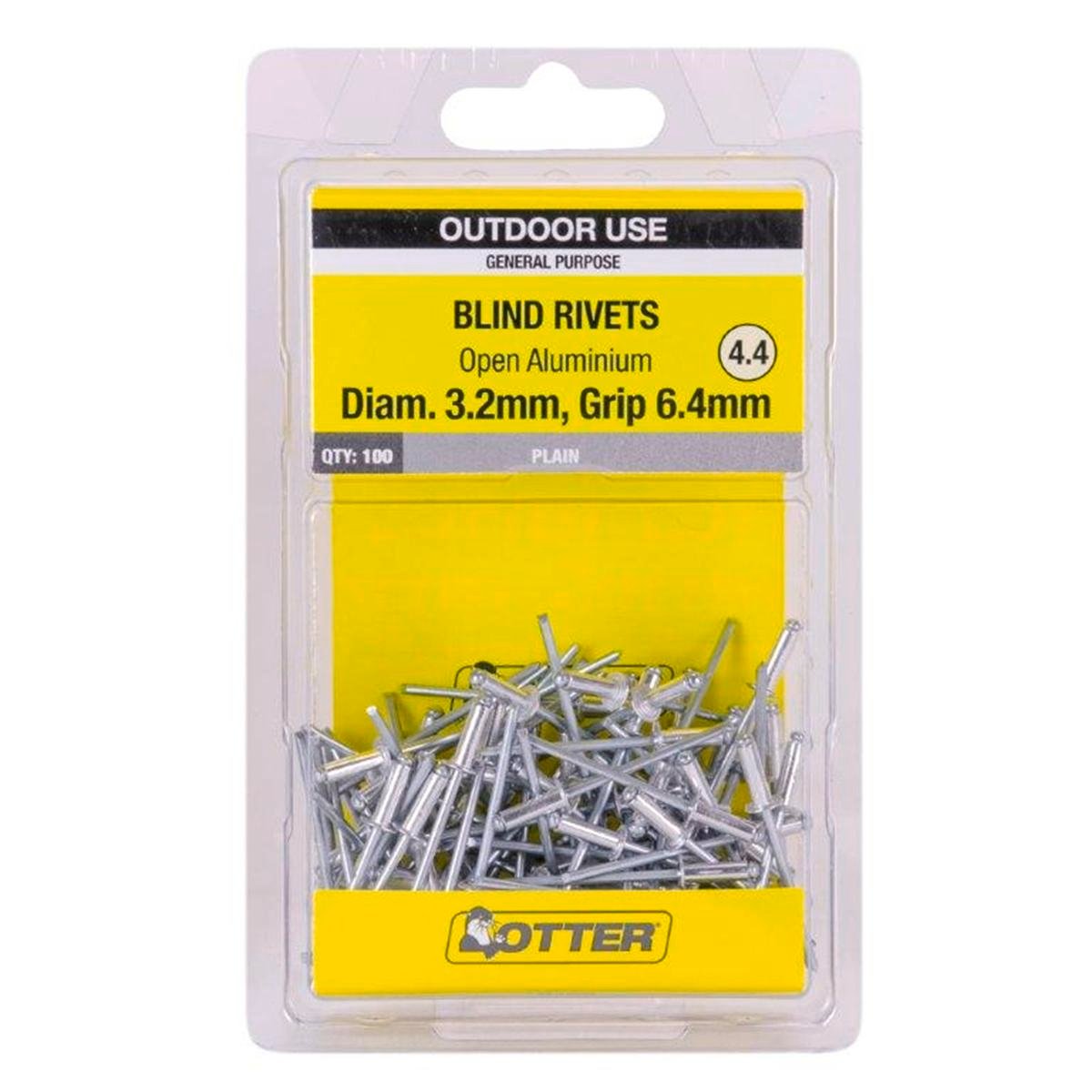 Otter Open Aluminium Blind Rivets 2 x 6 4mm 100 Pack Strong Durable