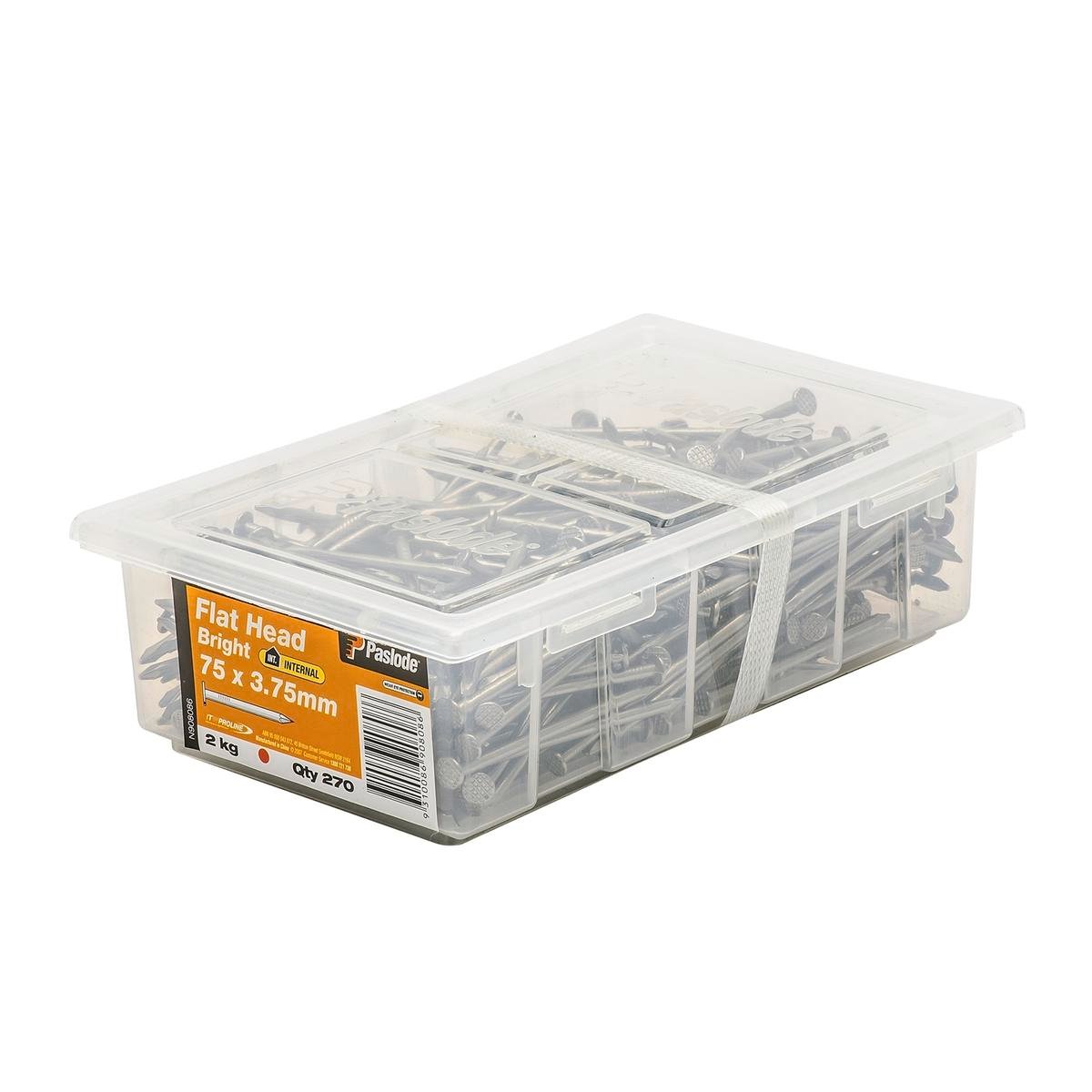 Paslode Flat Head Nails 75mm Bright Steel 2kg 270 Pack