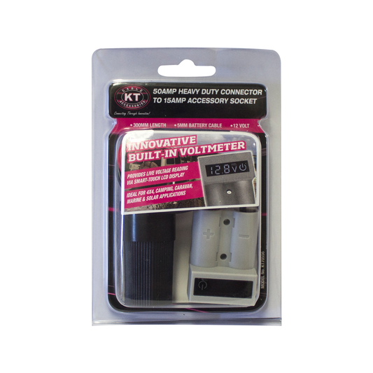 Kt Solar HD Connector - 50A - Accessory Socket with Voltmeter - 300mm - Grey