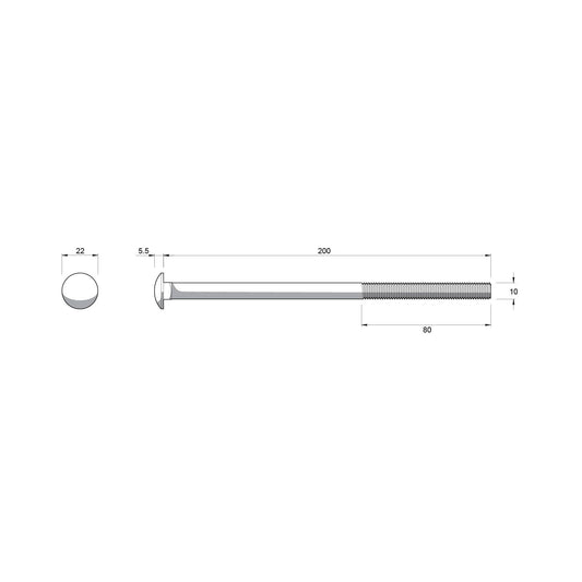 Zenith Stainless Steel Cup Head Bolts and Nuts - M10 x 200mm - 12 Pack