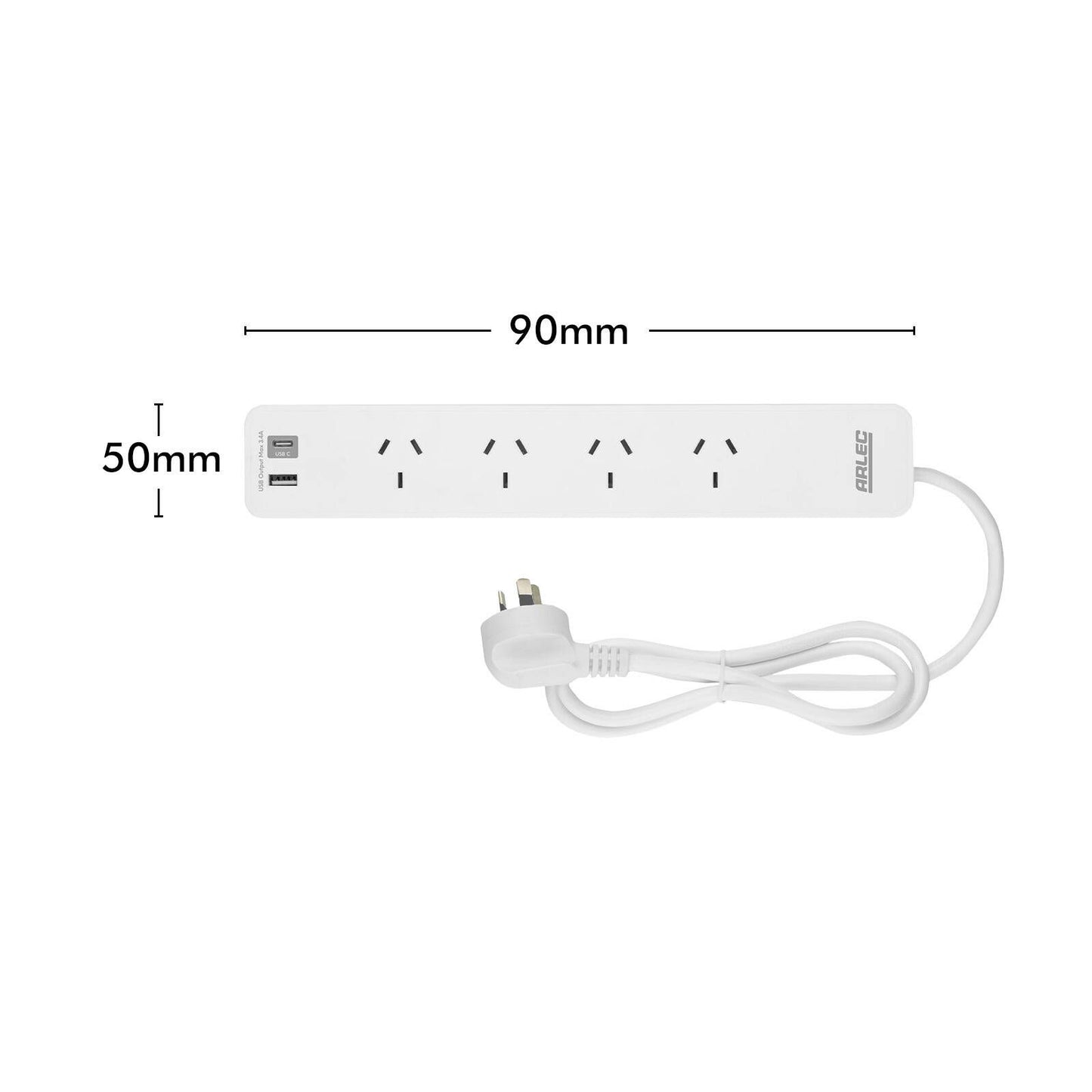 Arlec Powerboard with USB Chargers - 4 Outlet - 290mm - White