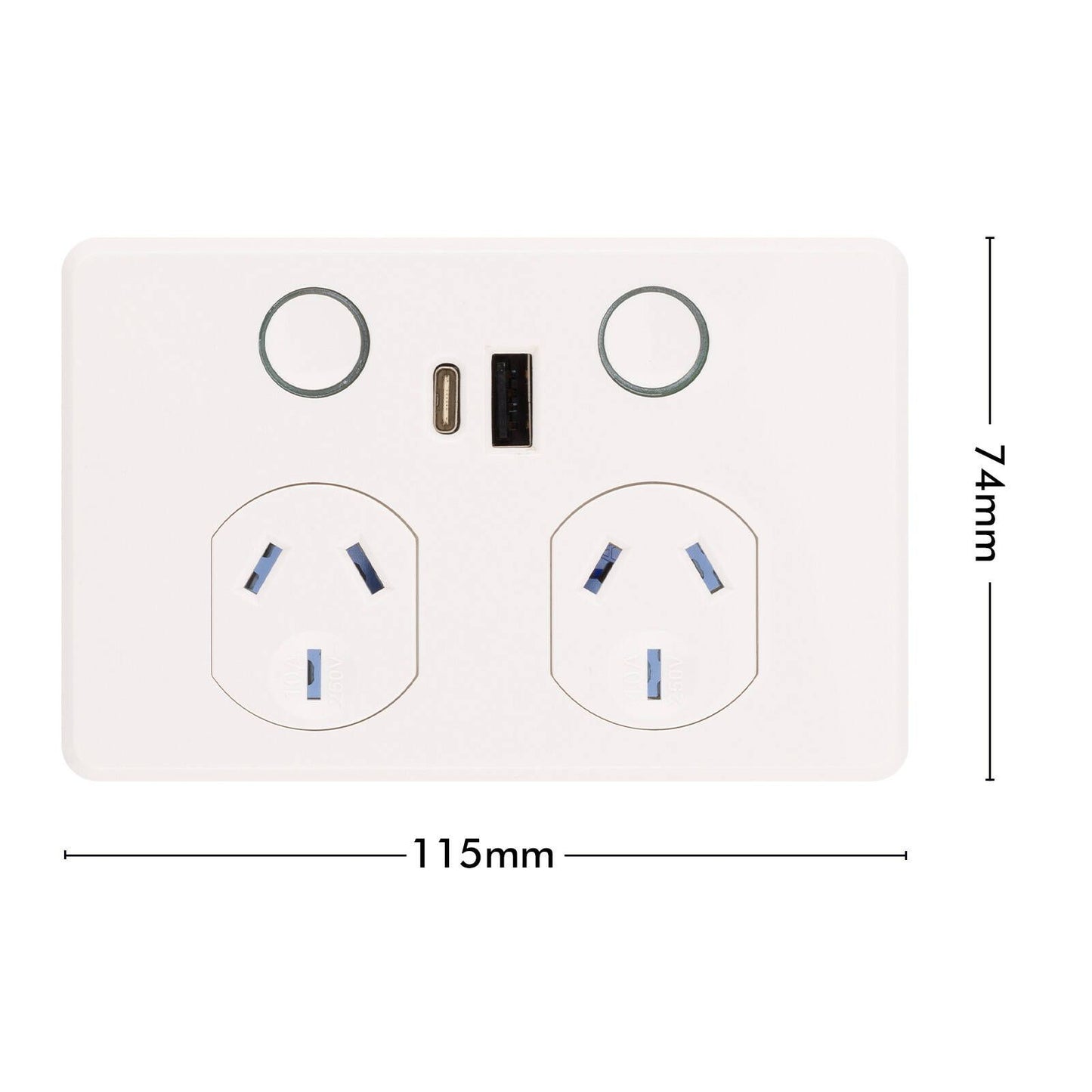 Deta Touch Double Power Point - 50 x 74 x 115mm - Gloss White