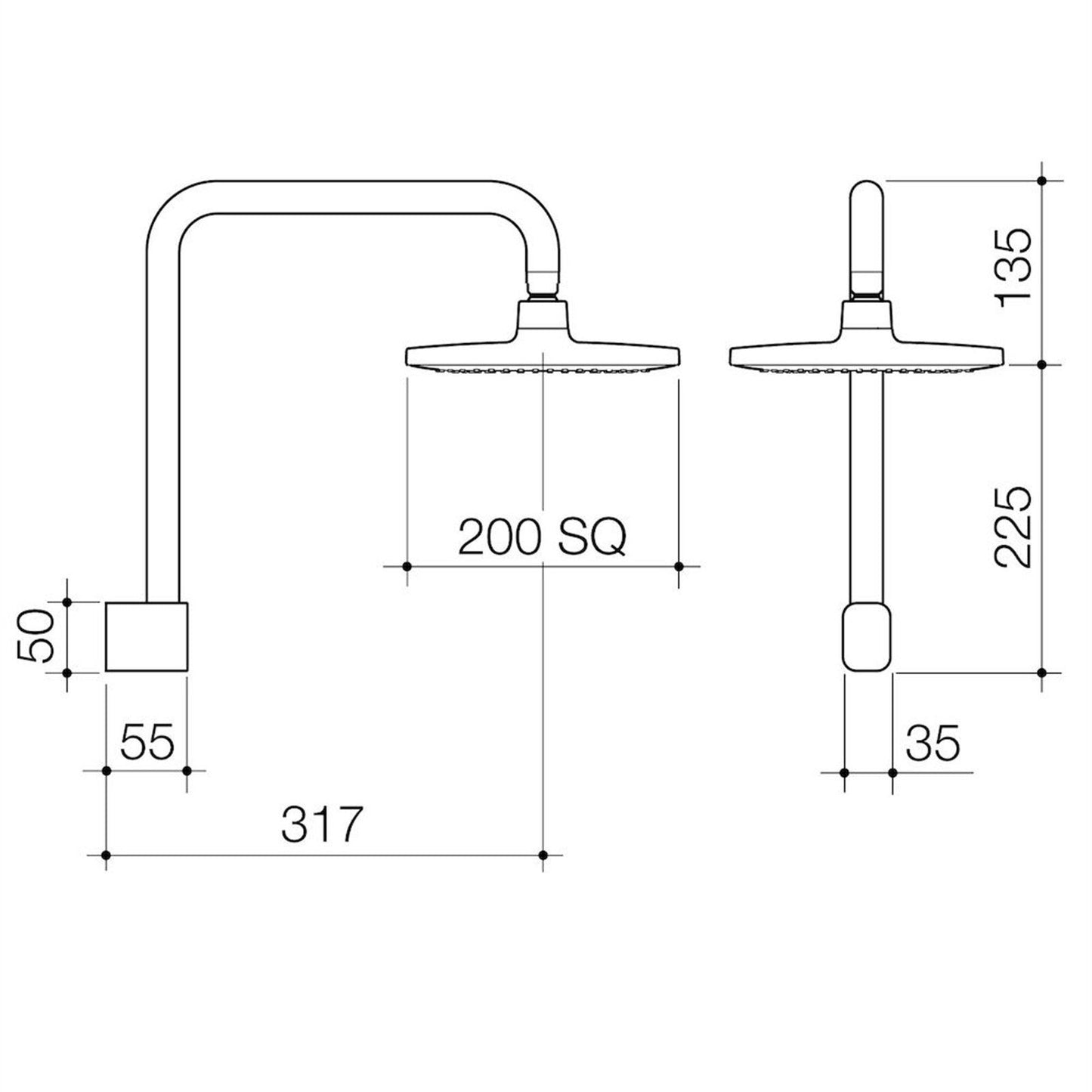 Luna Fixed Overhead Shower - 200mm - Chrome