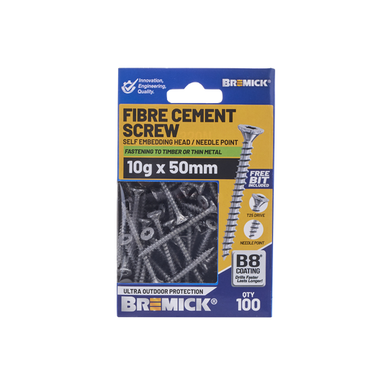 Bremick Fibre Cement Screw - 10g x 50mm - 100 Pack
