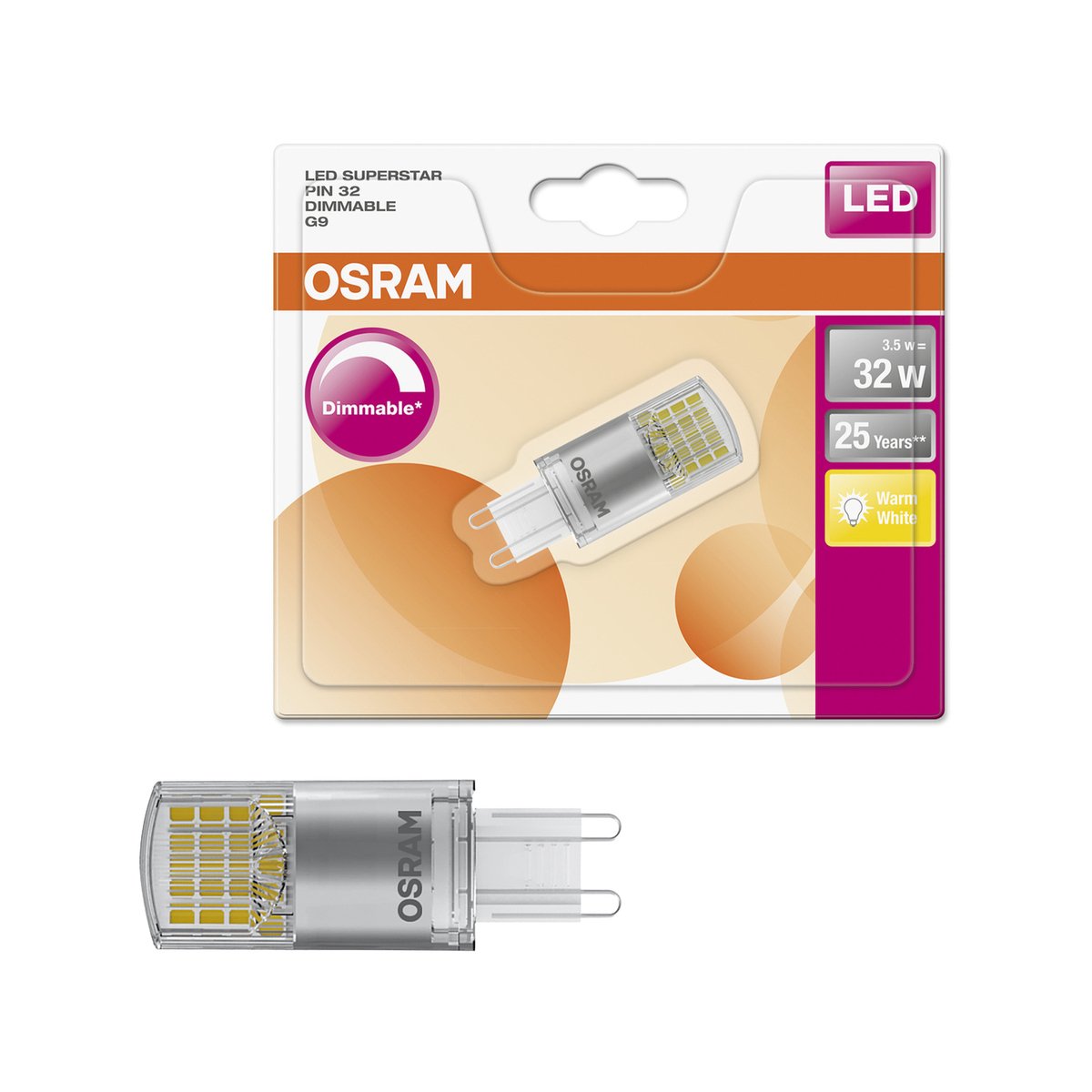 Osram LED Capsule Light Globe - 3.5W - G9 - Warm White - Dimmable