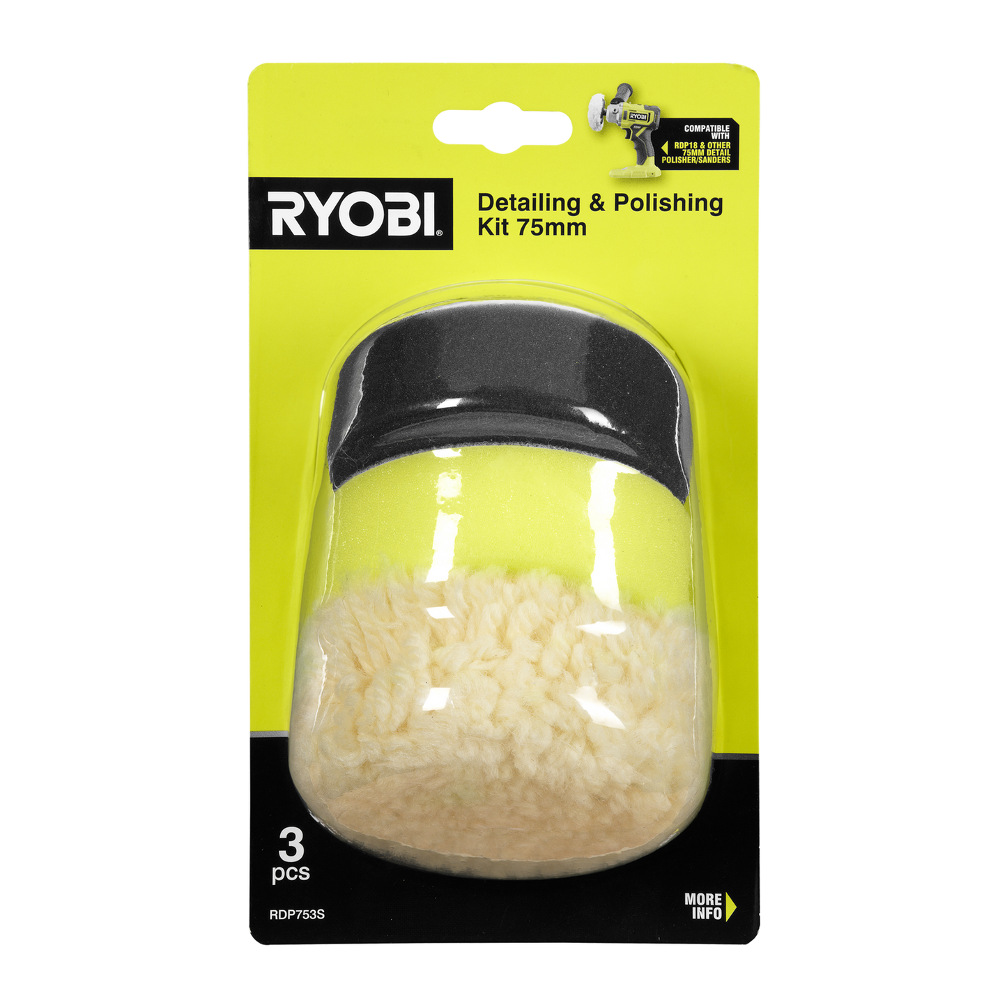 Ryobi Detailing Polishing Set - 3 Piece - 75mm
