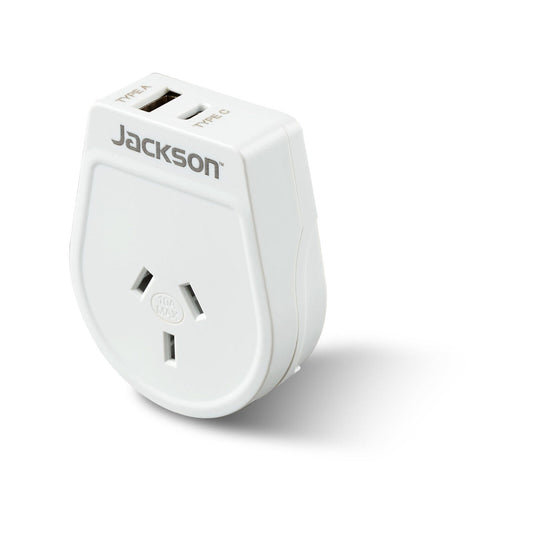Jackson Outbound Slim USB A & C Travel Adaptor - White - USA, Canada