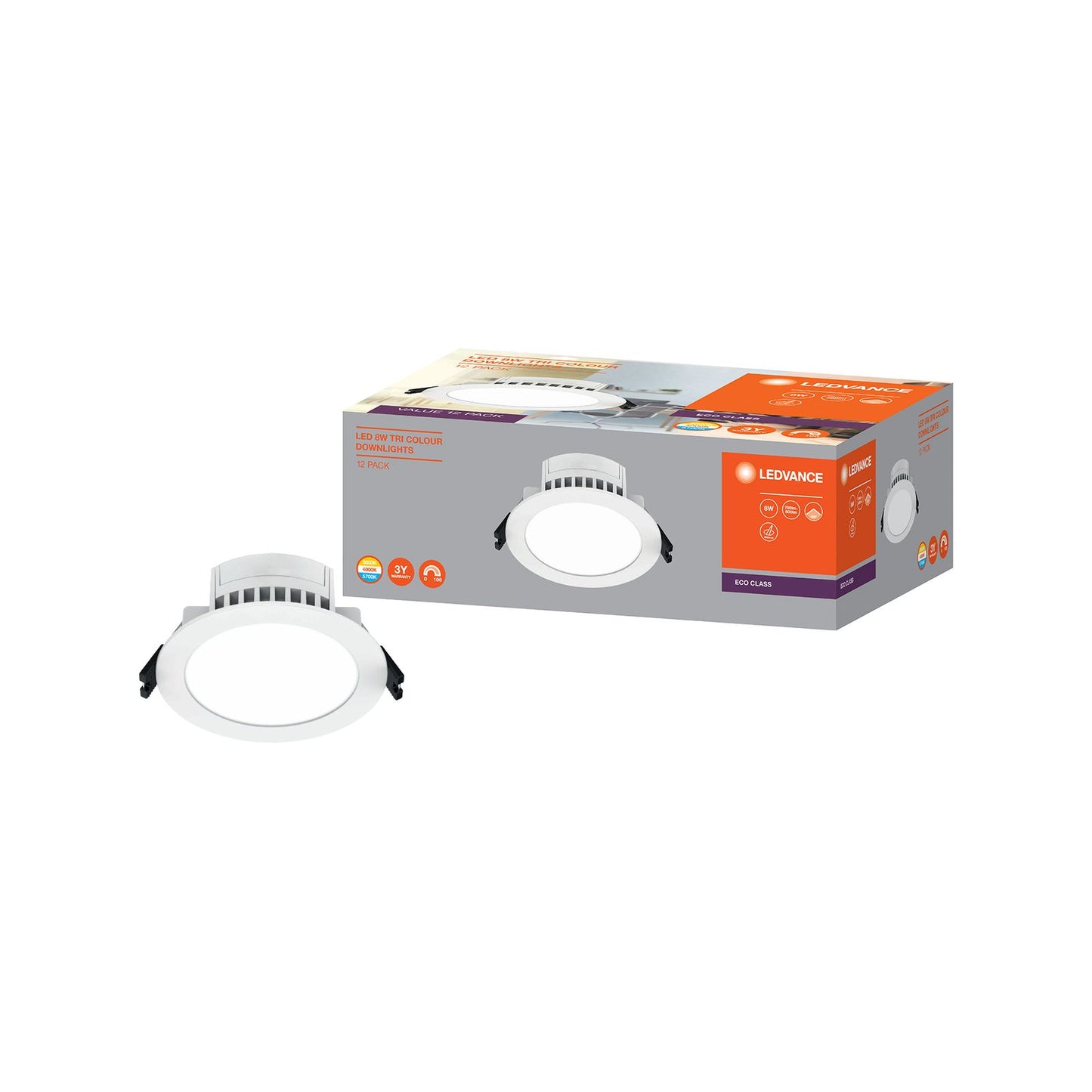 Ledvance Downlights - 8W - Tri Colour - 12 Pack - 106 x 106mm