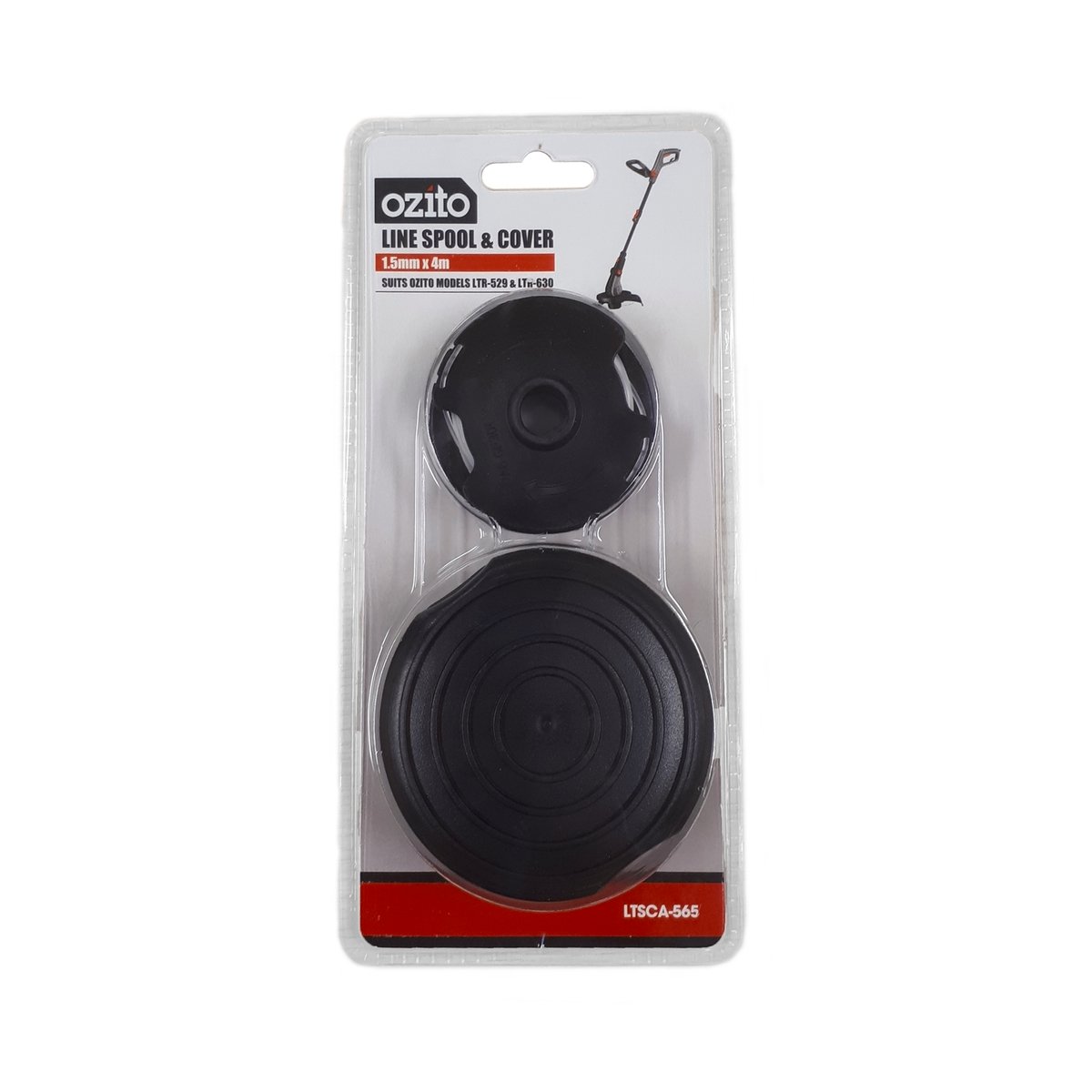 Ozito 1.5mm x 4m Line Spool and Cover - Easy Fit - Durable Black