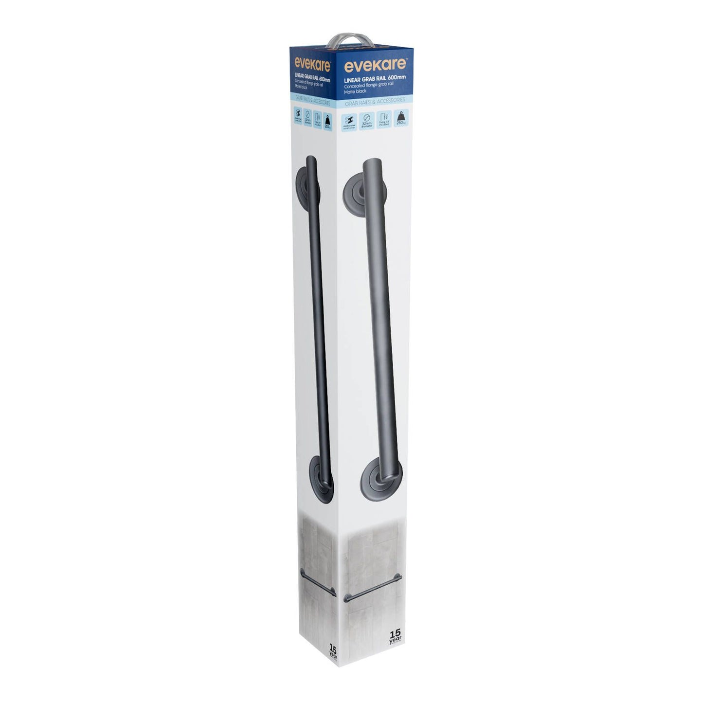 Evekare Linear Grab Rail - 600mm - Matte Black