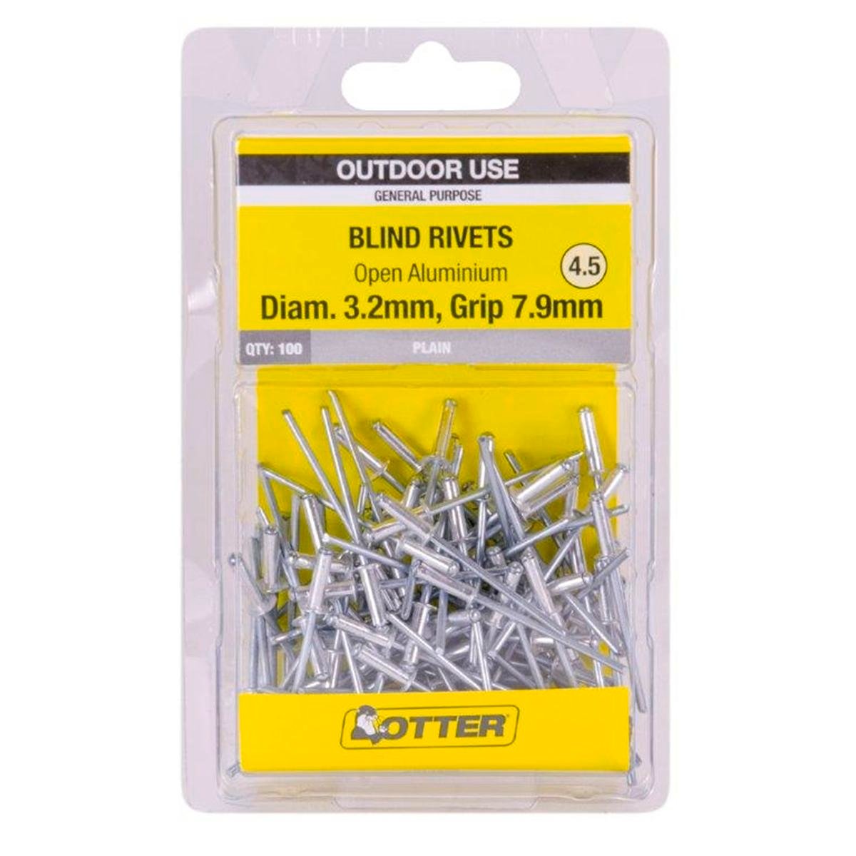 Otter Open Aluminium Blind Rivets 3 2 x 7 9mm 100 Pack Durable Lightweight