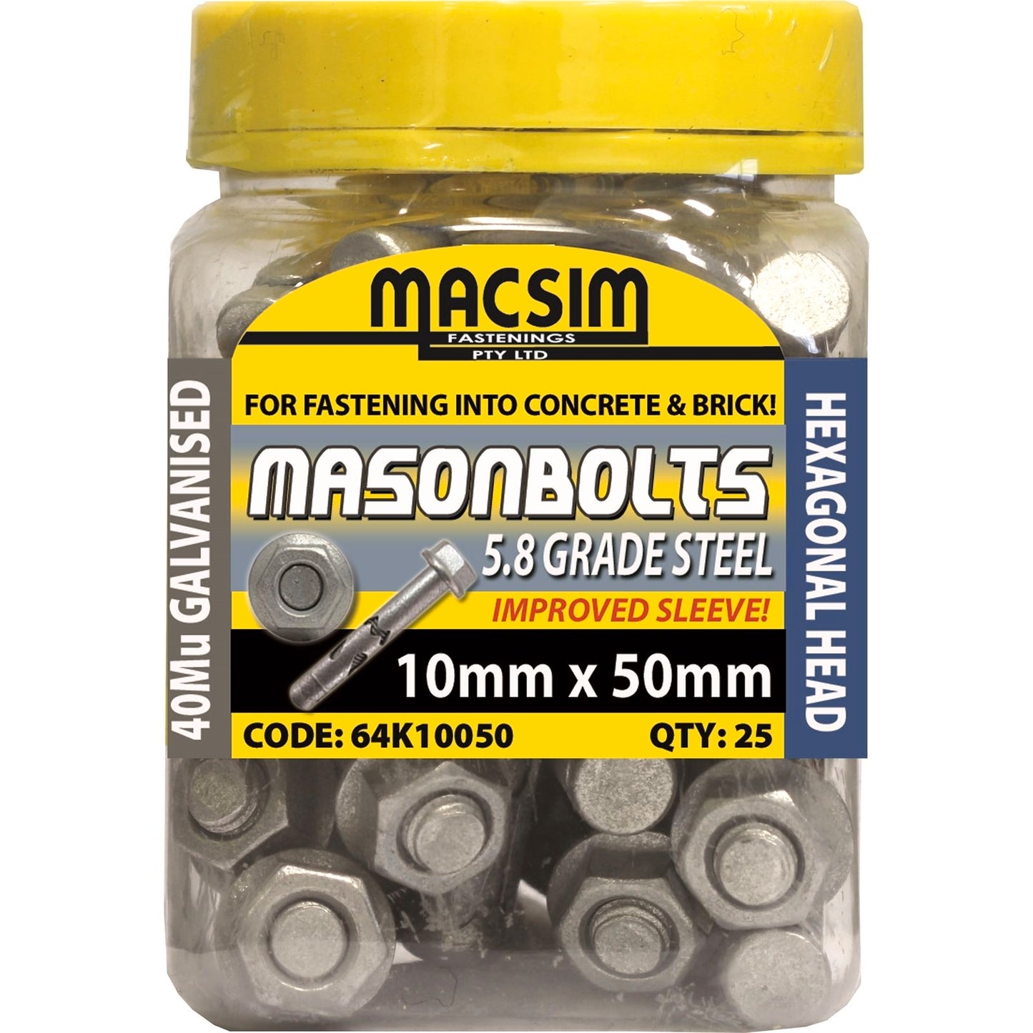 Macsim Fasteners - 10mm x 50mm Galvanised Sleeve Anchor - 25 Pack
