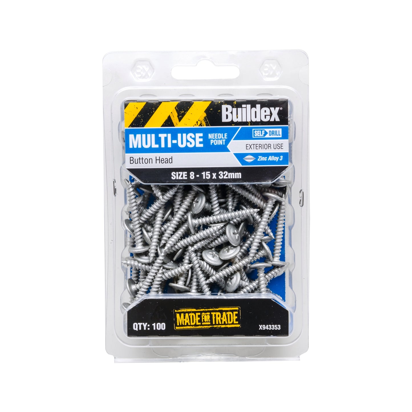 Buildex Button Head Needle Point Screws - 8 15 x 32mm - 100 Pack