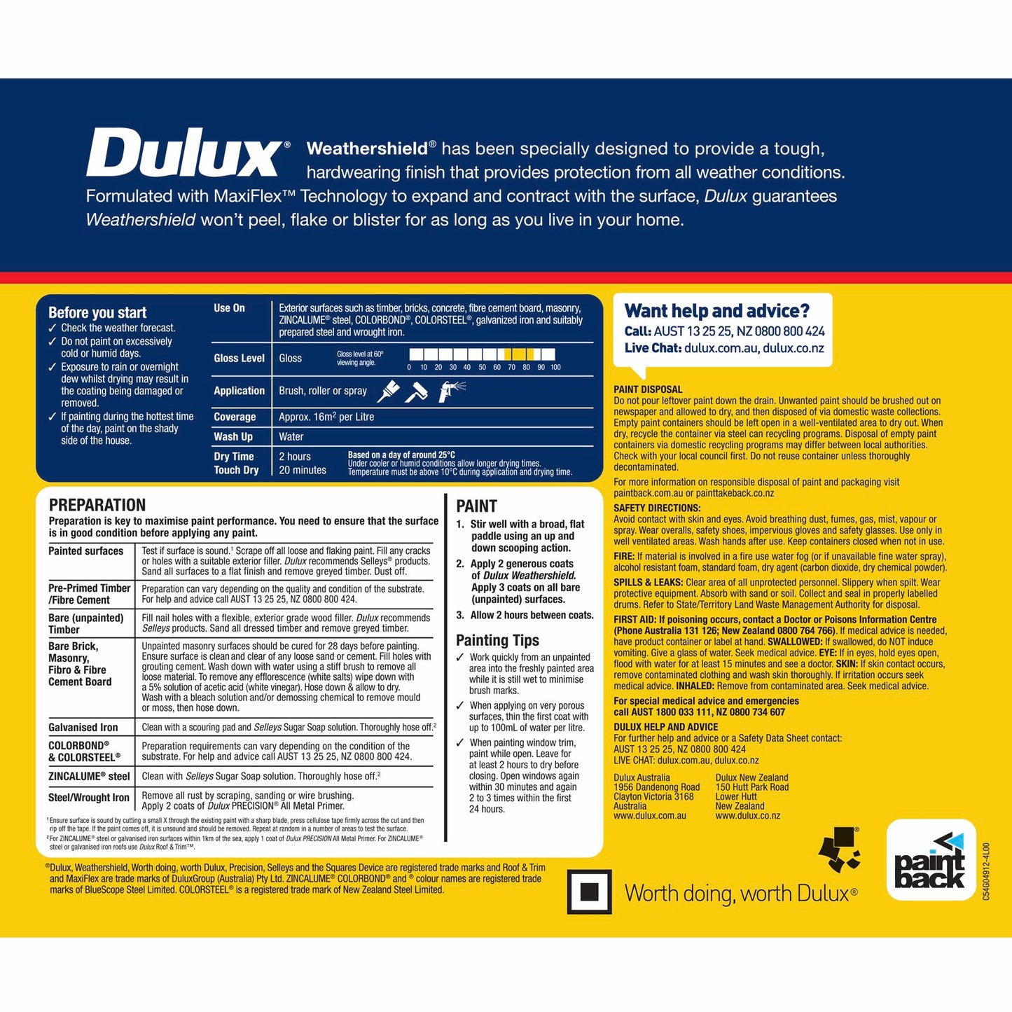 Dulux Weathershield Exterior Paint - 4L - True Red Gloss