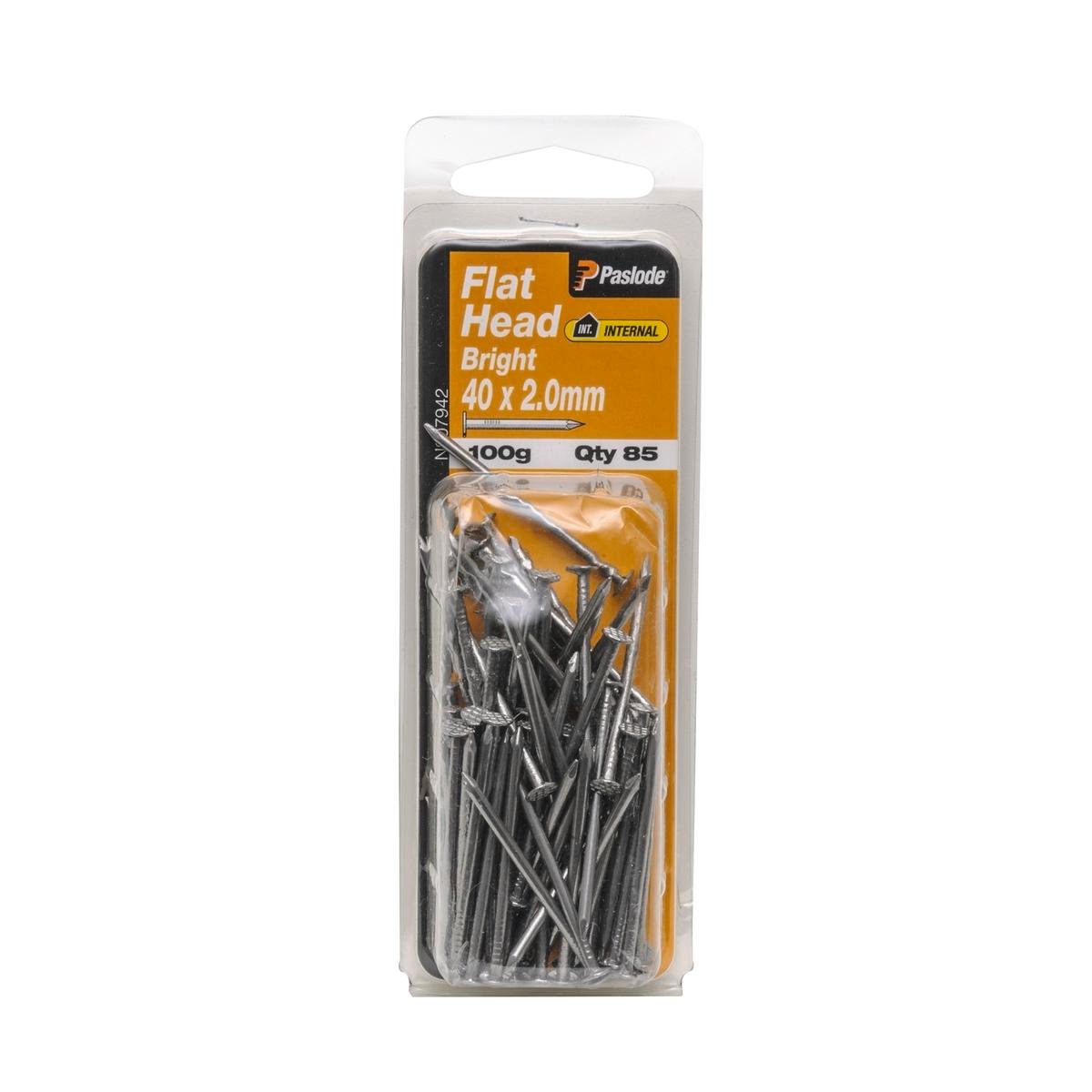 Paslode Flat Head Nails 40 x 2mm Bright Steel 100g 85 Pack