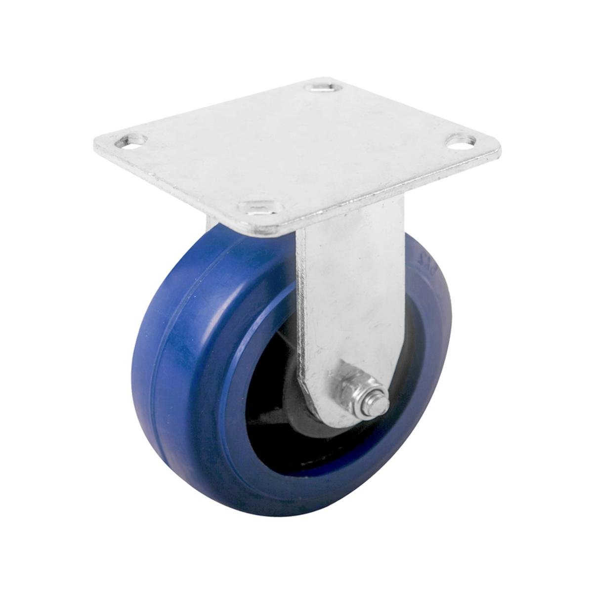 Easyroll 150mm Blue Elastic Rubber Heavy Duty Fixed Plate Castor