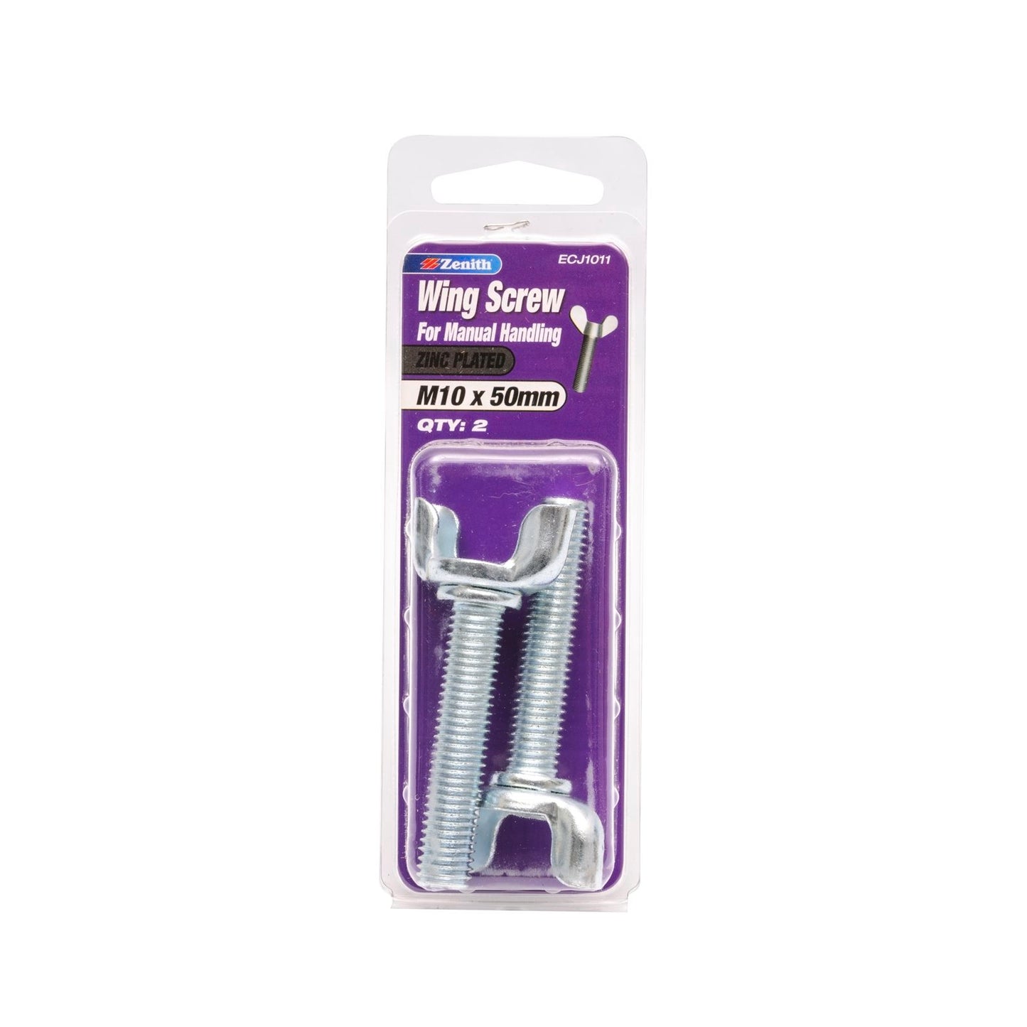 Zenith M10 x 50mm - Zinc Plated Wing Screws - 2 Pack