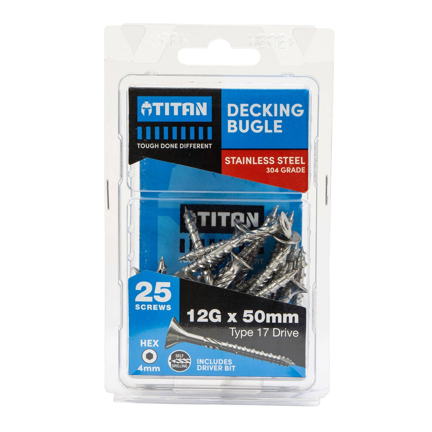 Titan Decking Screws - 12g x 50mm - Stainless Steel 304 - 25 Pack