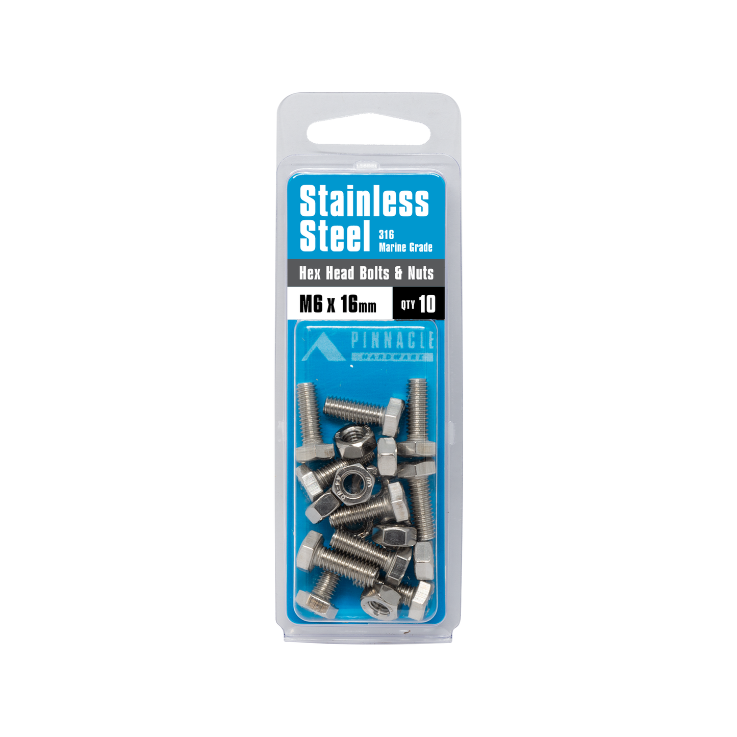 Pinnacle Hex Bolt and Nut - M6 x 16mm - Stainless Steel - 10 Pack