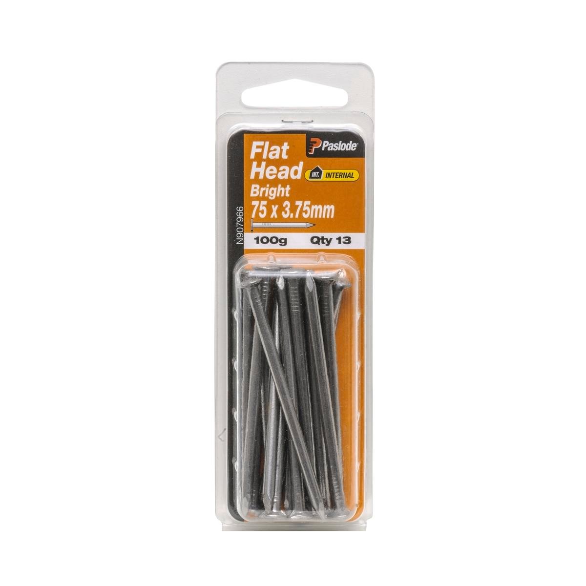 Paslode Flat Head Nails - 75mm - Bright Steel - Large Head - 13 Pack