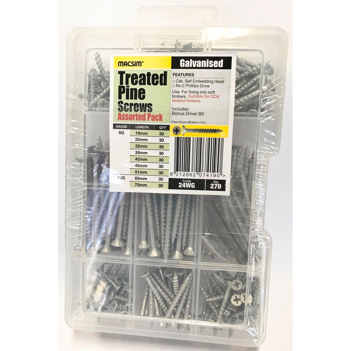 Macsim Treated Pine Screw Pack 270 Piece Galvanised Steel Handy Pack