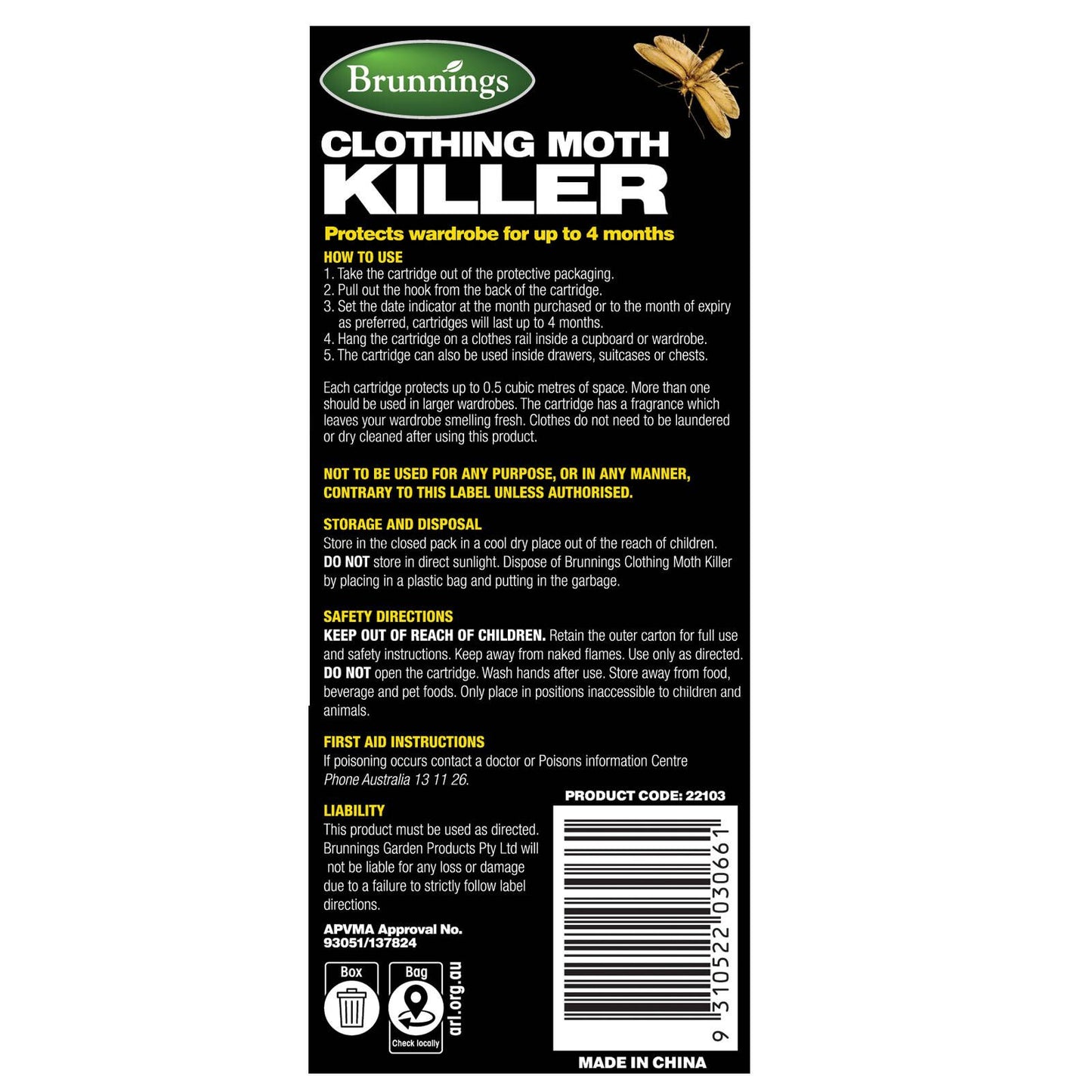 Brunnings Citrus Scented Moth Killer - 2 Pack